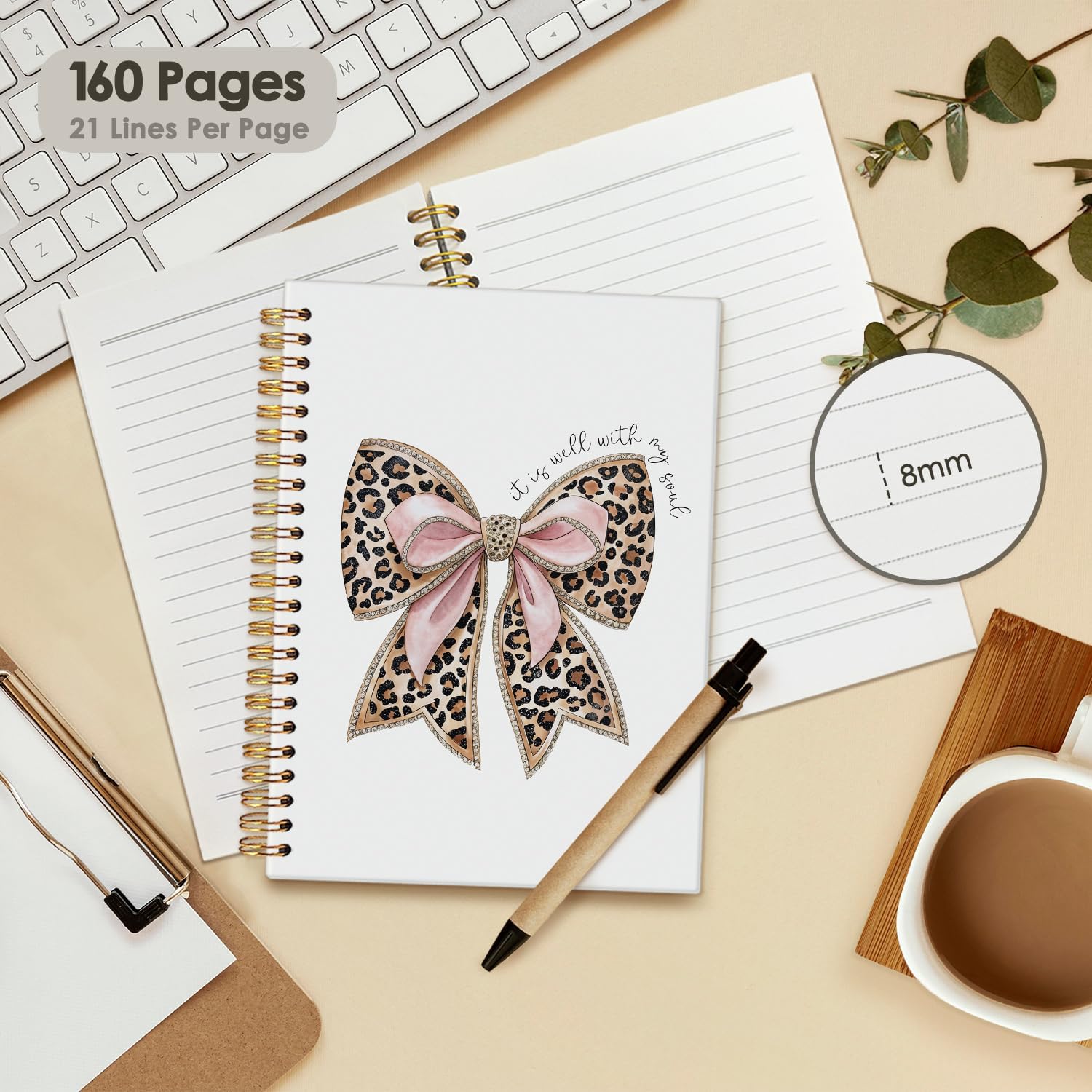 Leopard Coquette Bow Christian Spiral Notebook, Christian Notebook for Women, Religious Prayer Journal for Woman, It is Well with My Soul Scripture Hardcover Notebooks 5.5x8.3 - Image 3