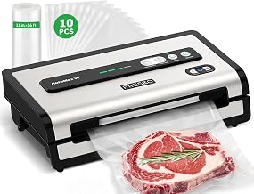 FRESKO Automatica Macchina Sottovuoto Alimenti, 140 Watt, Macchina Sottovuoto a Mani Libere, Rilevamento Secco/Umido, Borsa per 2 Rotoli, Taglierina Incorporata e Custodia per Borsa