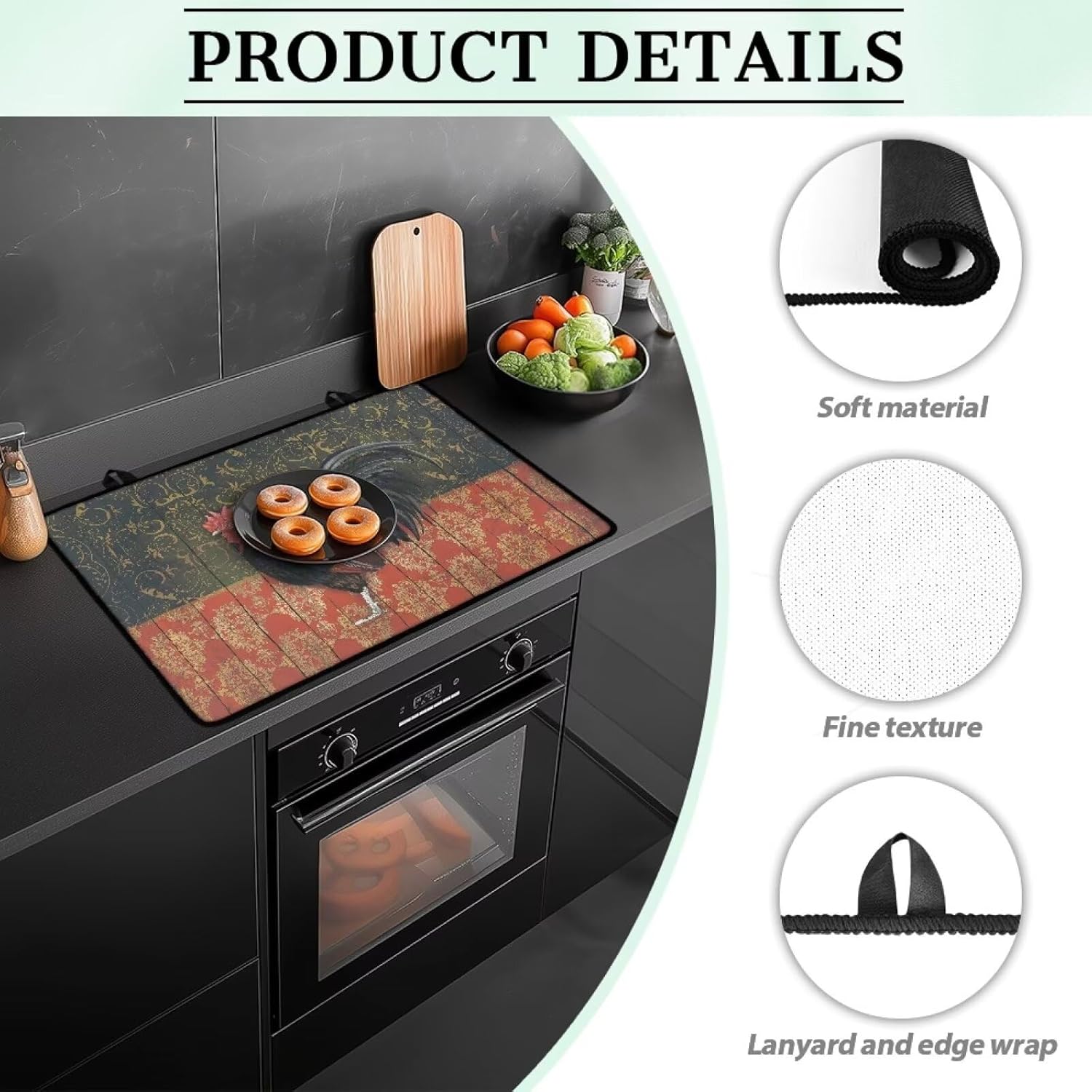 Rooster Stove Cover for Electric Stove Top Ceramic Glass Cooktop Protectors Anti-Slip Mat Easy Cleaning Range Stovetop Protector Burner Covers Kitchen Decor