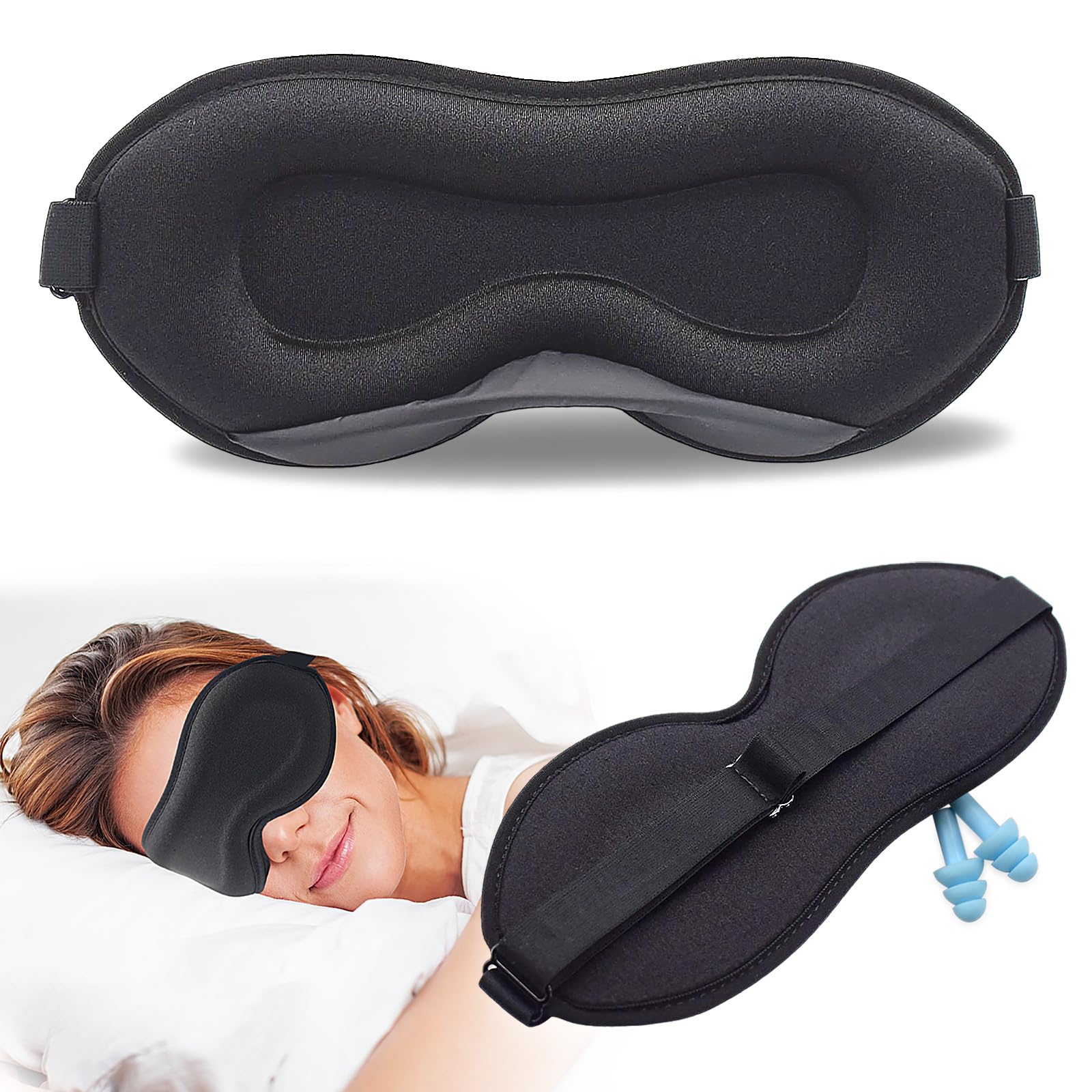 3D Sleep Mask for Women & Men, Eyelash-Friendly, Nose Pad 100% Blackout, Adjustable Strap,...