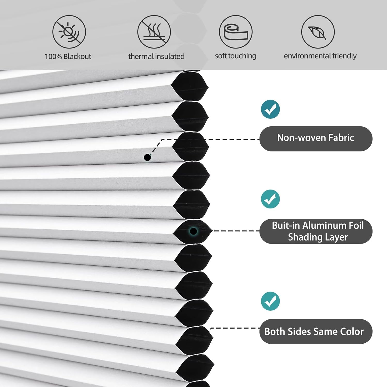 Changshade Custom Top Down Bottom Up Blackout Cellular Shades, Cordless Room Darkening Blinds for Indoor Windows, Pull Down Honeycomb Blinds Easy to Install, White