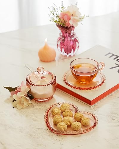 Miniatura 5 de WOLFF - Azucarero con cuentas de cristal perla con tapa y cuchara - Soporte para azúcar, plato para dispensador de dulces, recipiente de sal y