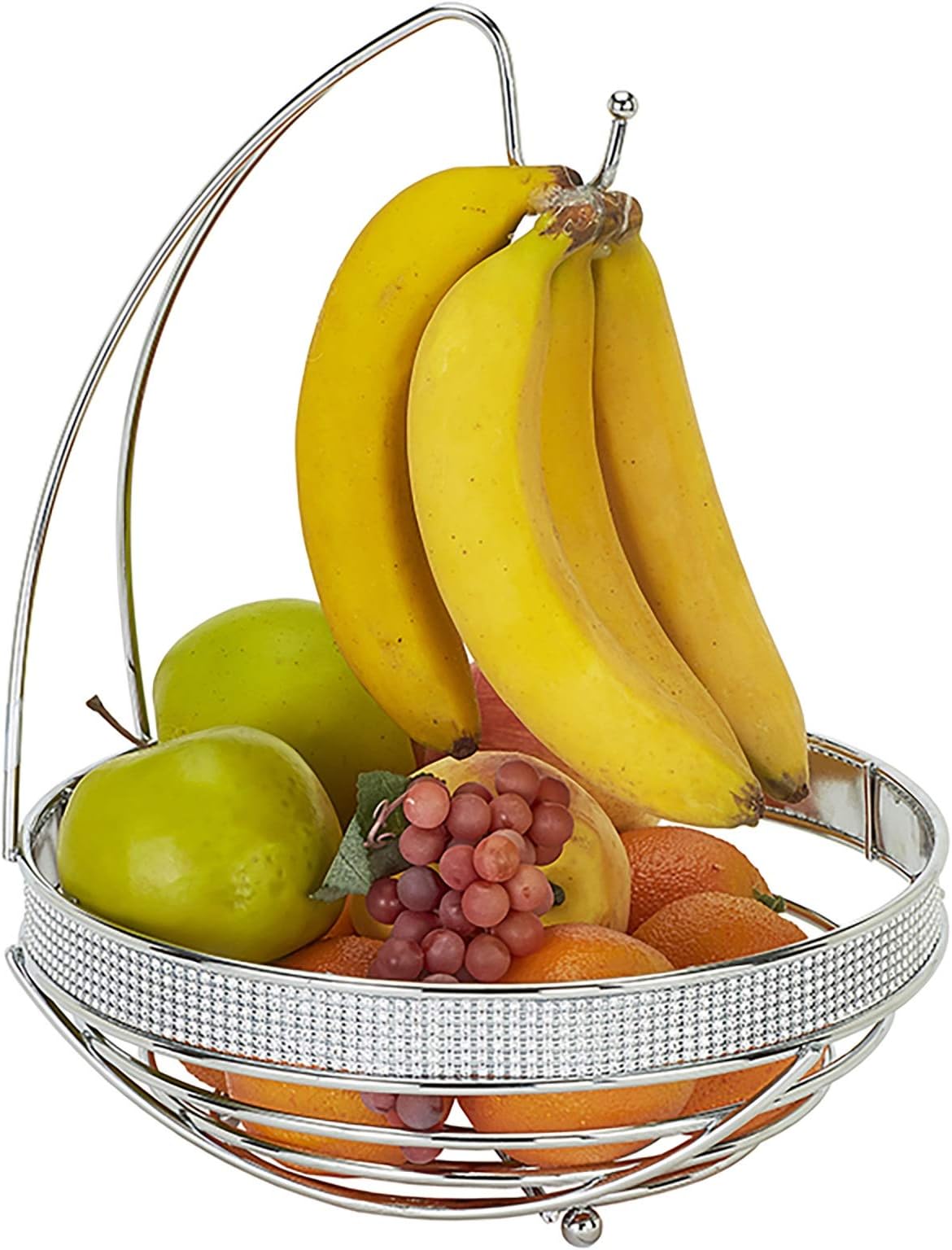 Kitchen Details Round Basket with Banana Tree Hanger, Countertop, Holds and Displays Fruits, Vegetables & Baked Goods, Pantry Storage & Organization, Pave Diamond Design Collection, Chrome (22910-CHR)