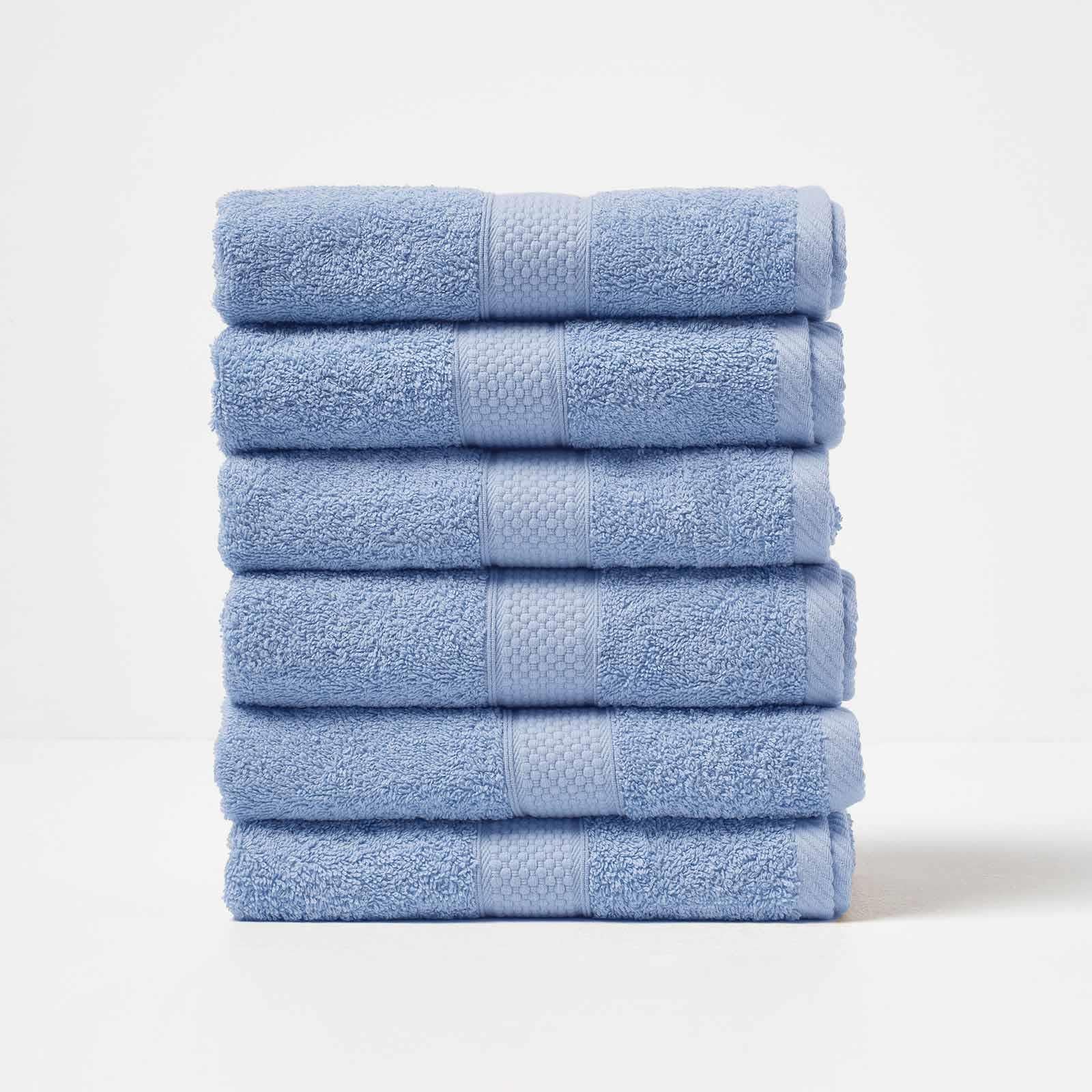 HOMESCAPES Light Blue Turkish Cotton Set of 6 Hand Towels Super Soft Thick & Absorbent 500 GSM Towel Heavy Weight for everyday Luxury