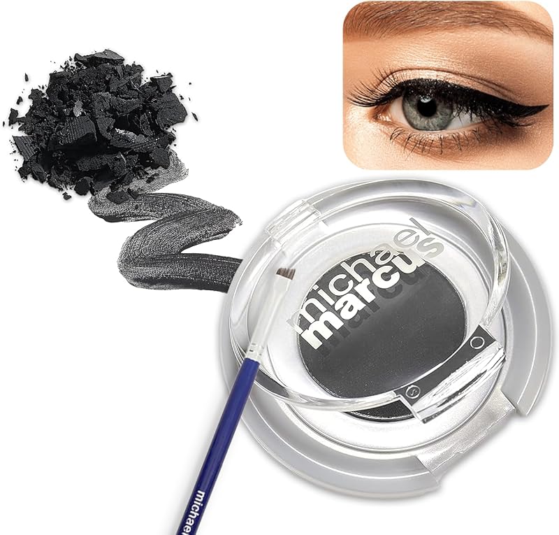 michael marcus Cake Eyeliner & Brush - 2 Piece Water Activated Dry Pressed Eyeliner & Professional Brush - Long-Lasting, Vibrant Color, Smudge Resistant - Cruelty Free Paraben Free (Kohl)