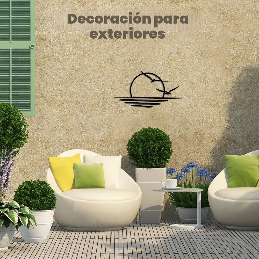 DONGKER Arte de pared de metal, colgante minimalista de amanecer con efecto de sombra 3D, arte de línea negra para sala de estar, cocina, baño, interior y exterior
