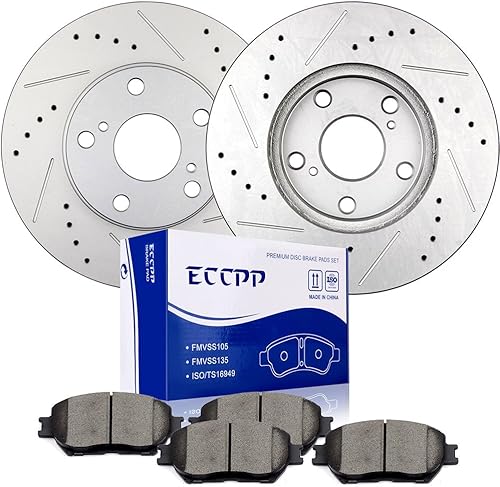 ECCPP - Juego de 2 discos delanteros y 4 pastillas de freno de cerámica para Toyota Camry 2002, 2003, 2004, 2005, 2006