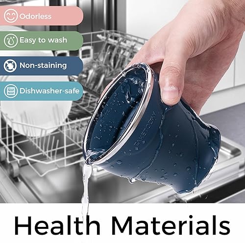 Miniatura 4 de TakeToday Taza de viaje plegable  Taza de agua plegable de silicona, sin BPA con tapa y bolsa impermeable  Juego de vasos para beber para