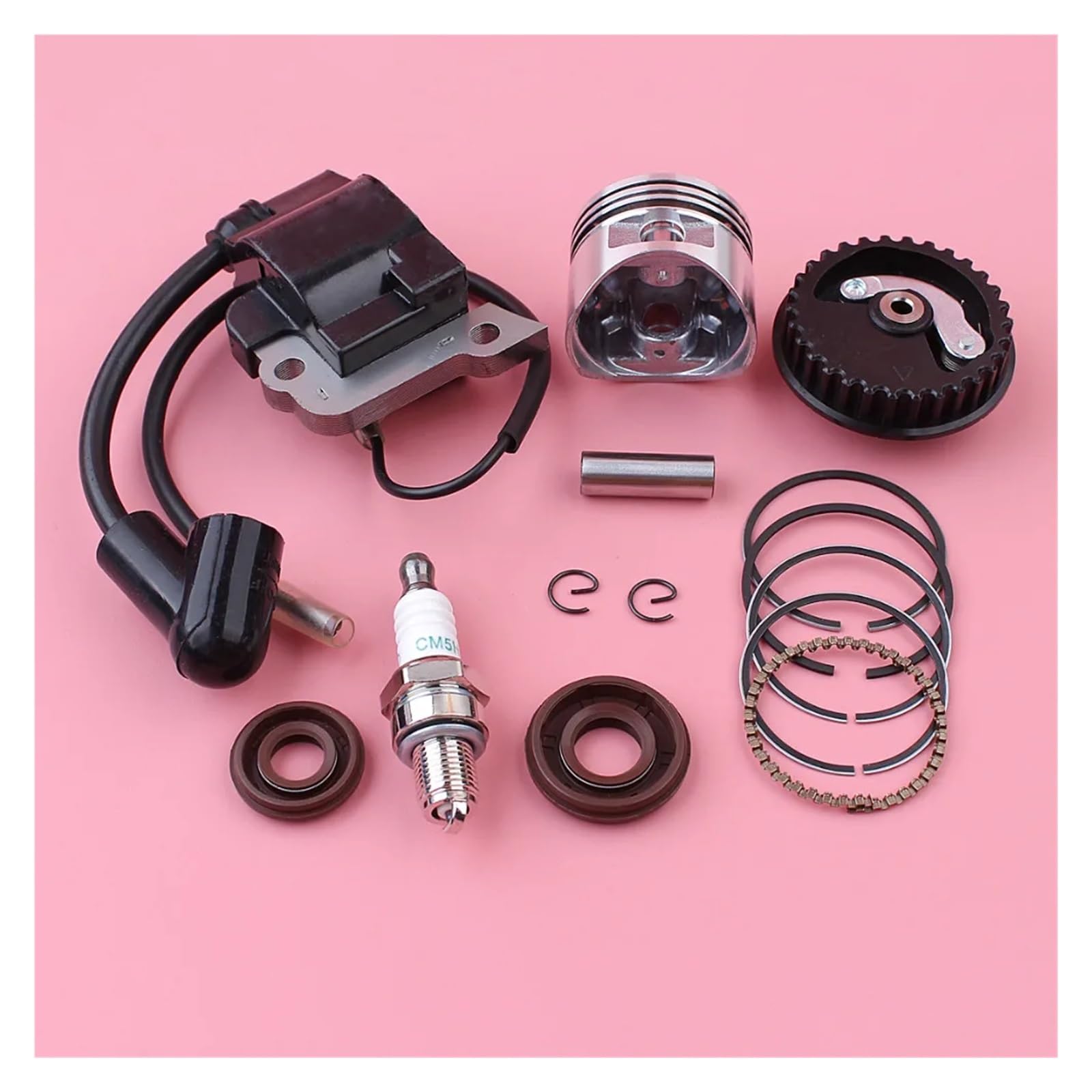 Bobina de Encendido, pistón de 35 mm, polea de árbol de levas, Kit de tapón de Sello de Aceite, Compatible con GX25 GX 25, 25 Engine Size, 4 Tiempos, Repuesto for cortacésped.