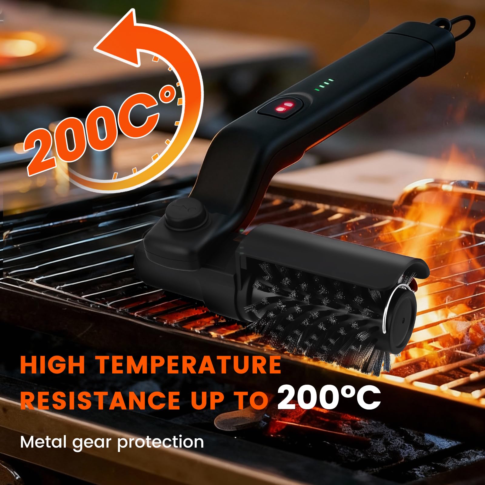 Spazzola elettrica per barbecue a batteria con 3 livelli di pulizia, indicatore batteria a 5 livelli, testa regolabile a 180°, testina in acciaio inox, impermeabile, durata, resistente alle
