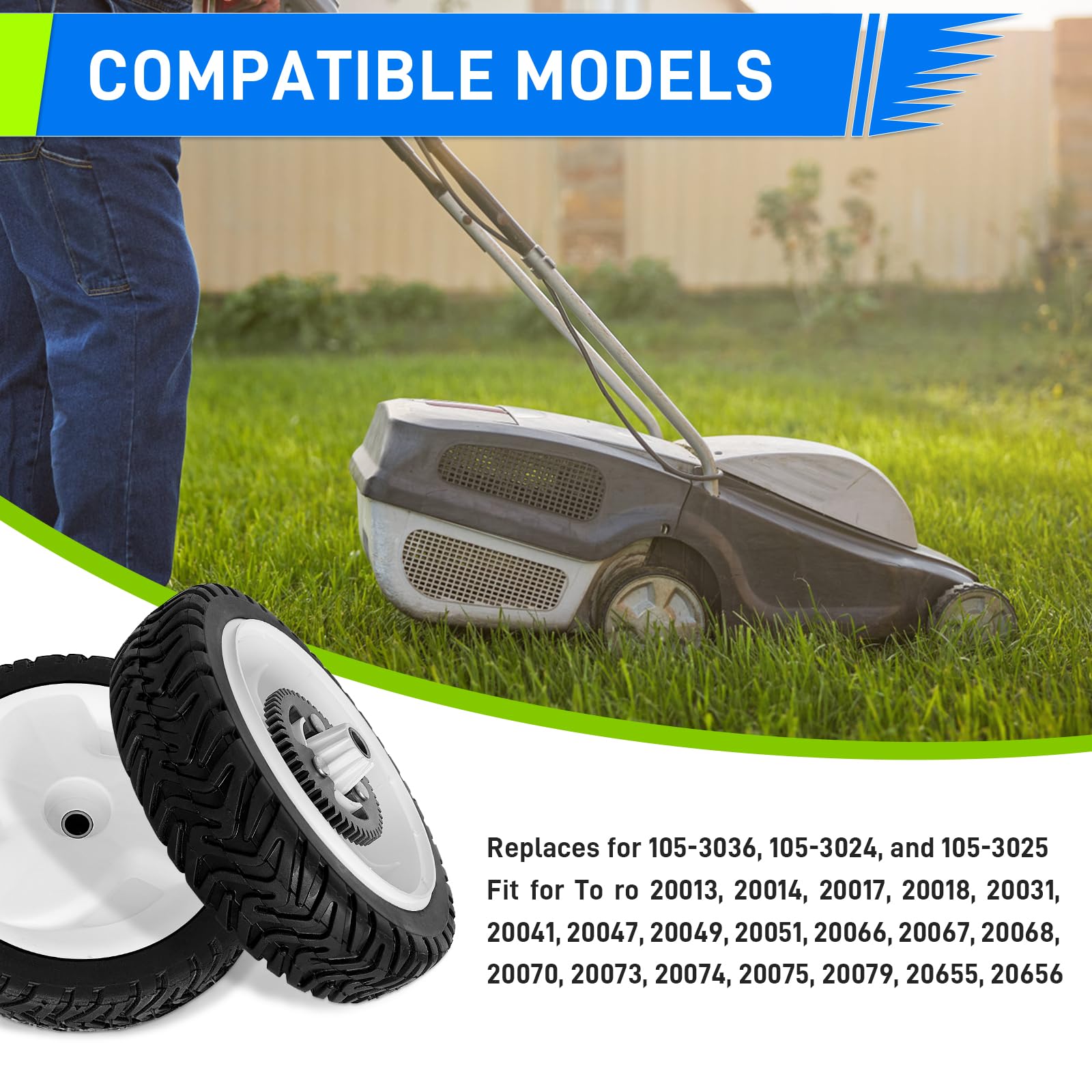105-3036 - Conjunto de rueda de transmisión trasera para ruedas To Ro 105-3036, 105-3024, 105-3025 - 8 pulgadas compatibles con modelos de cortacésped reciclador To Ro de 22 pulgadas 20041, 20066,