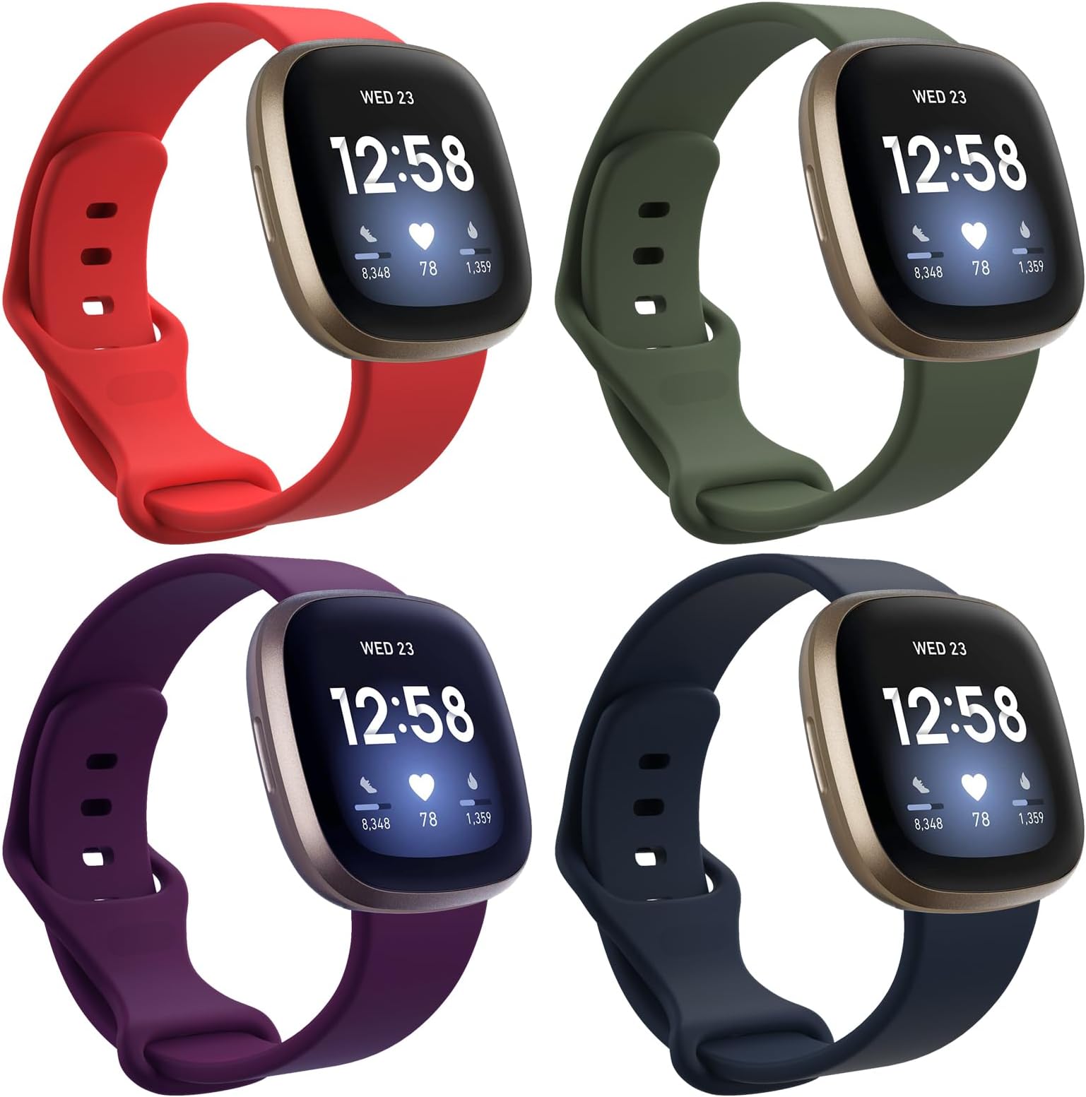 4 Pack Sport Bands Compatible with Fitbit Sense/Versa 3,Classic Soft Silicone Replacement Wristbands for Versa 3 Smart Watch Women Men