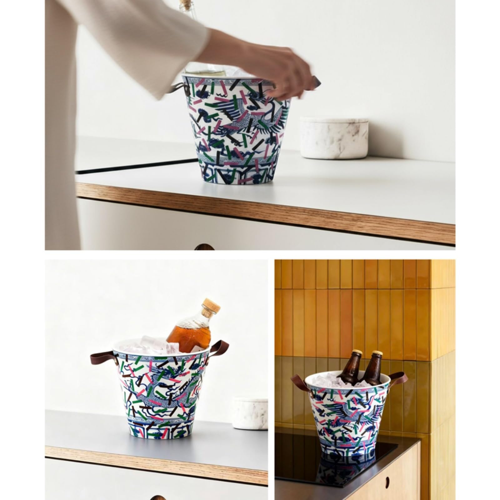 Secchiello per Champagne Secchiello for Il Ghiaccio in Ceramica Blu E Bianca for Bar, Ristoranti, Decorazioni Commerciali Feste Bevande(A)