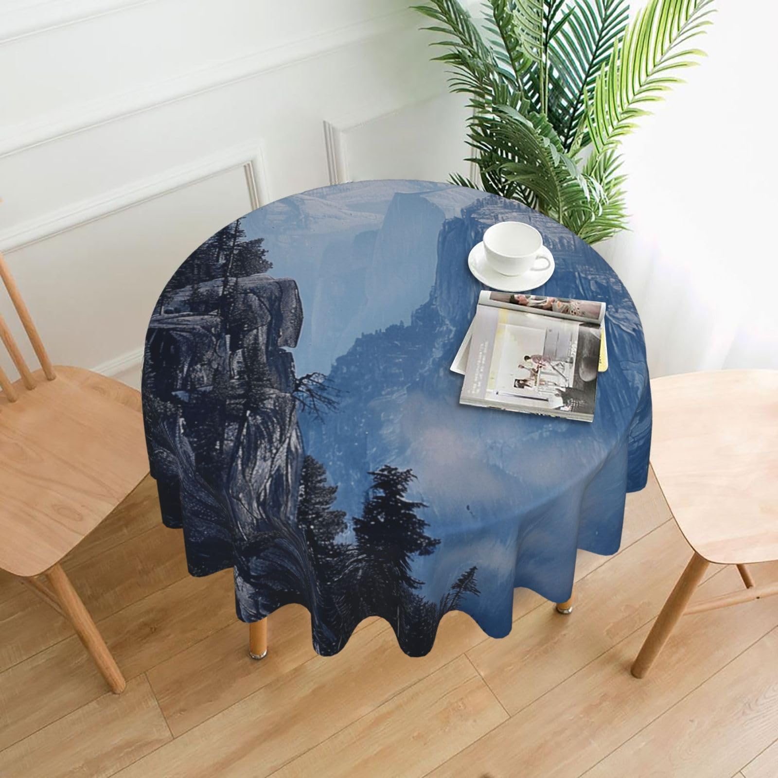 WPKJU Canadian Smokey Mountain Cliff Printed Round Tablecloth 60 in Water Resistant Table Cover Washable Table Cloth for Dining Tables