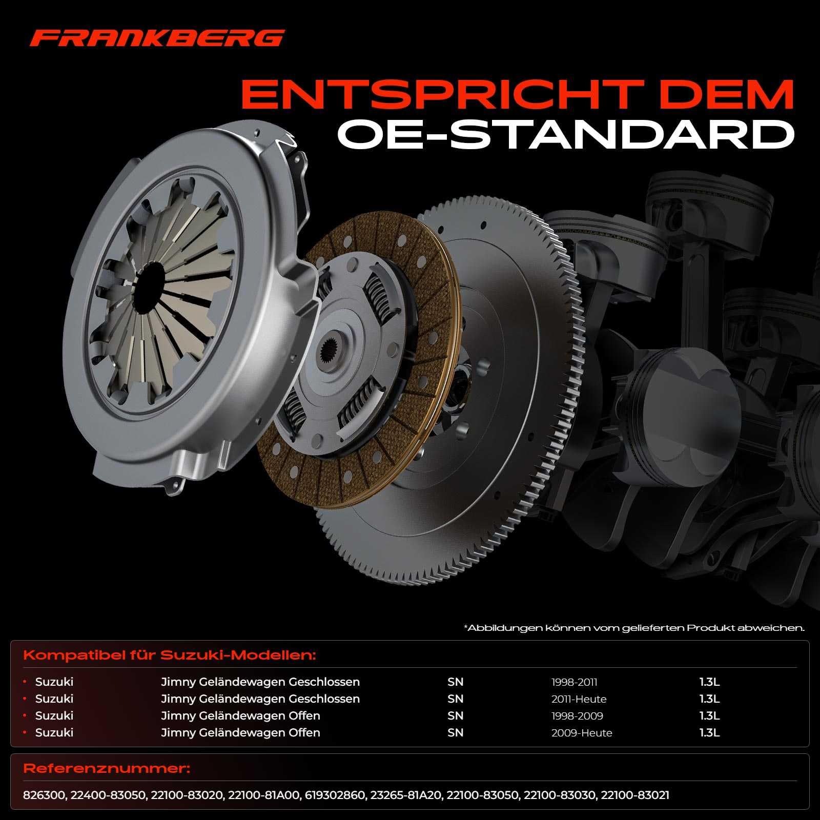 Frankberg Zestaw sprzęgła z łożyskiem ślizgowym, kompatybilne z samochodem terenowym Jimny, zamknięte, FJ 1,3 l 2001 - dzisiaj Jimny SUV SN 1,3 l 1998-Dzisiaj Replace # 22100-83020