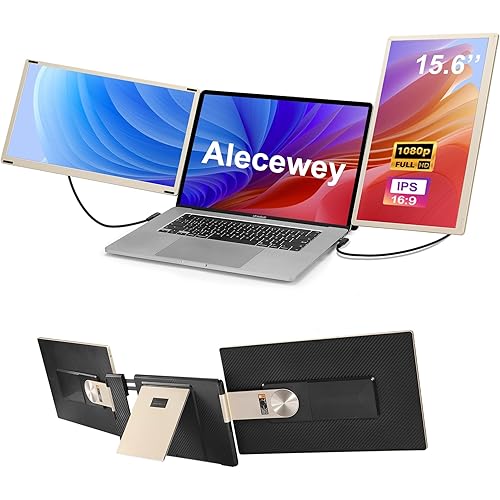 Alecewey Laptop Screen Extender, 15.6 inch Triple Screen Laptop Monitor Extender FHD 1080P HDMI Detached Extended Portable Dual Monitor for 12-17'' Laptops with Window,Mac,Android