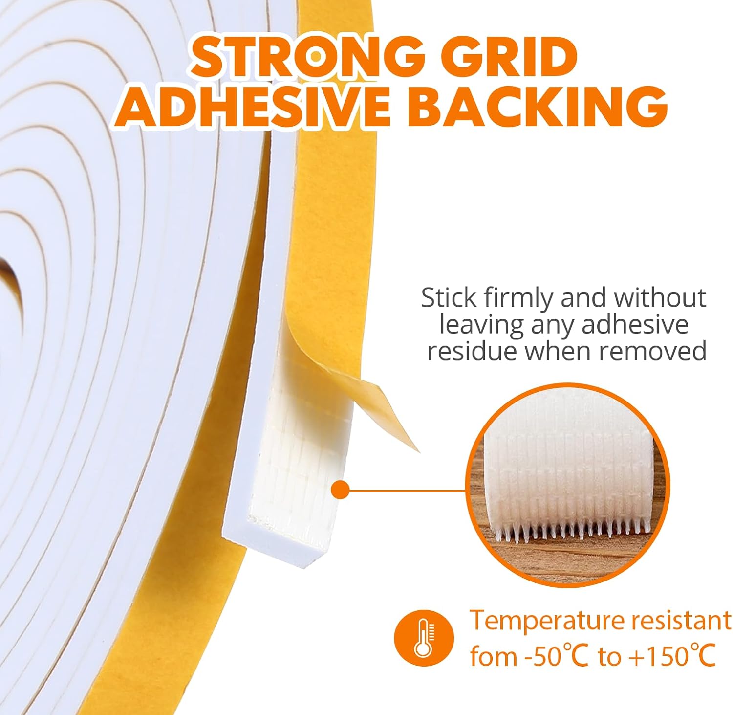 Weather Stripping Door Seal Strip Strong Adhesive Foam Insulation Tape Tape Gasket for Door and Windows (White, 1/2 in x 1/16 in x 33Ft)
