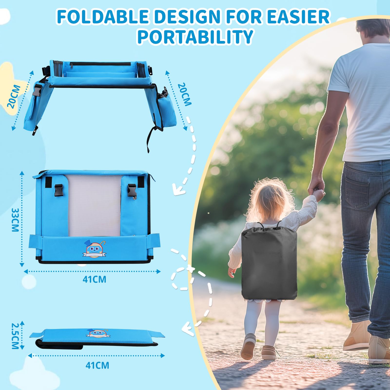 Plateau de voyage, plateau de siège auto avec surface de dessin effaçable transparent, plateau d'activité multifonctionnel avec 6 stylos et 5 cartes à dessin