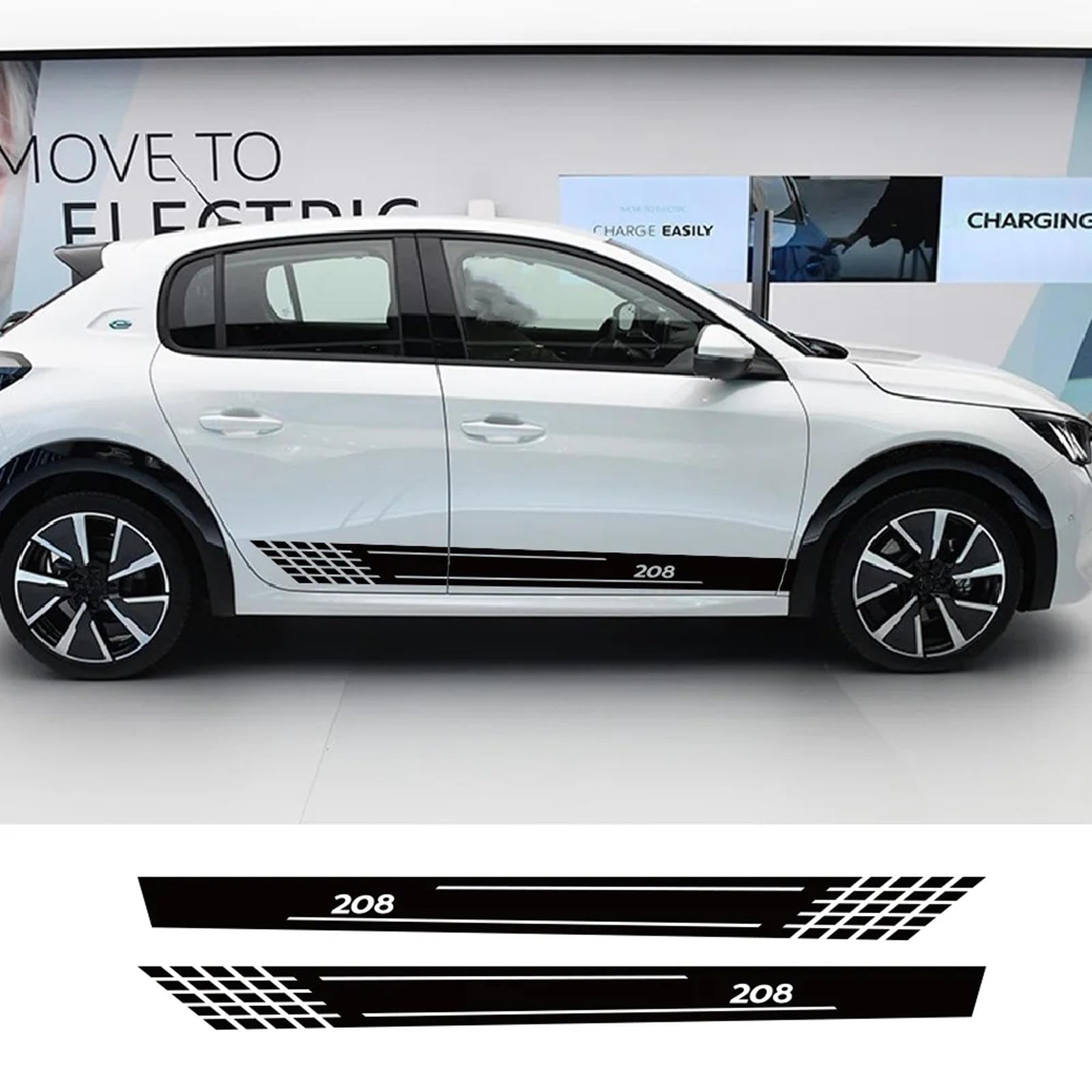 2 pezzi adesivi per strisce laterali per portiera auto, decalcomanie in vinile, per accessori per tuning automatico Peugeot 208 gt