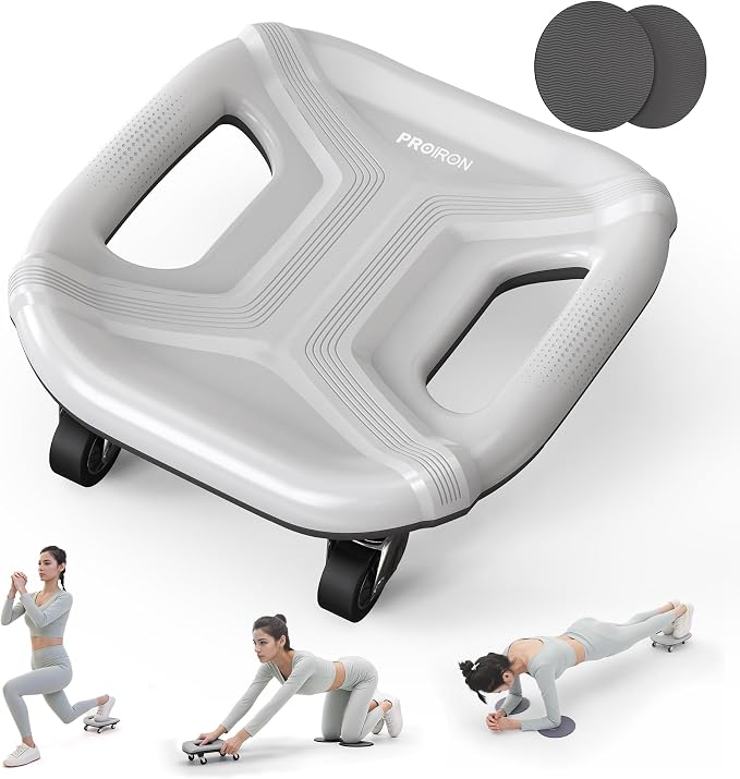 PROIRON Rueda Abdominal, 4 Ruedas Ejercitador Abdominal Placa Deslizante Multifunción, con Alfombrilla para Rodillas, para Ejercicio Abdominales en Casa y Gimnasio