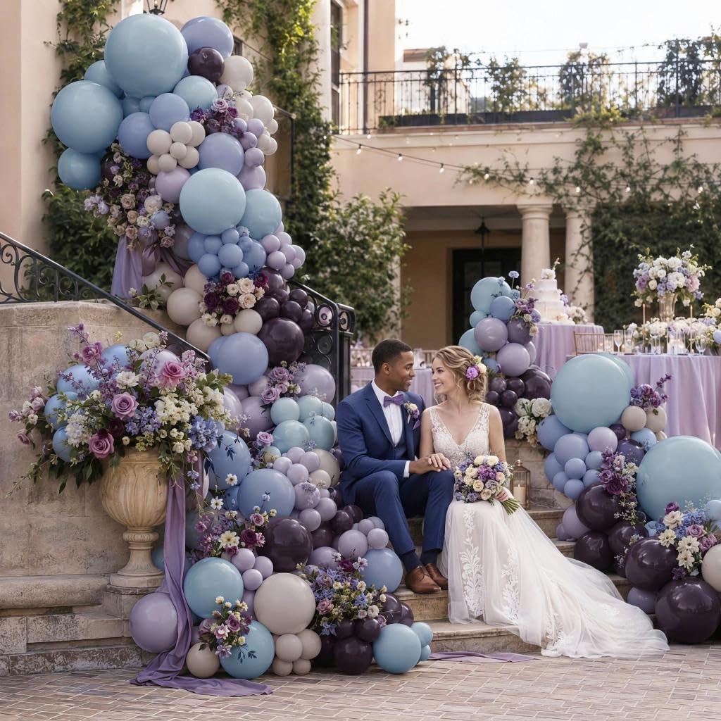 Baby Blue Purple Balloon Arch Doppio Farcito Lavanda Bianco Balloon Garland