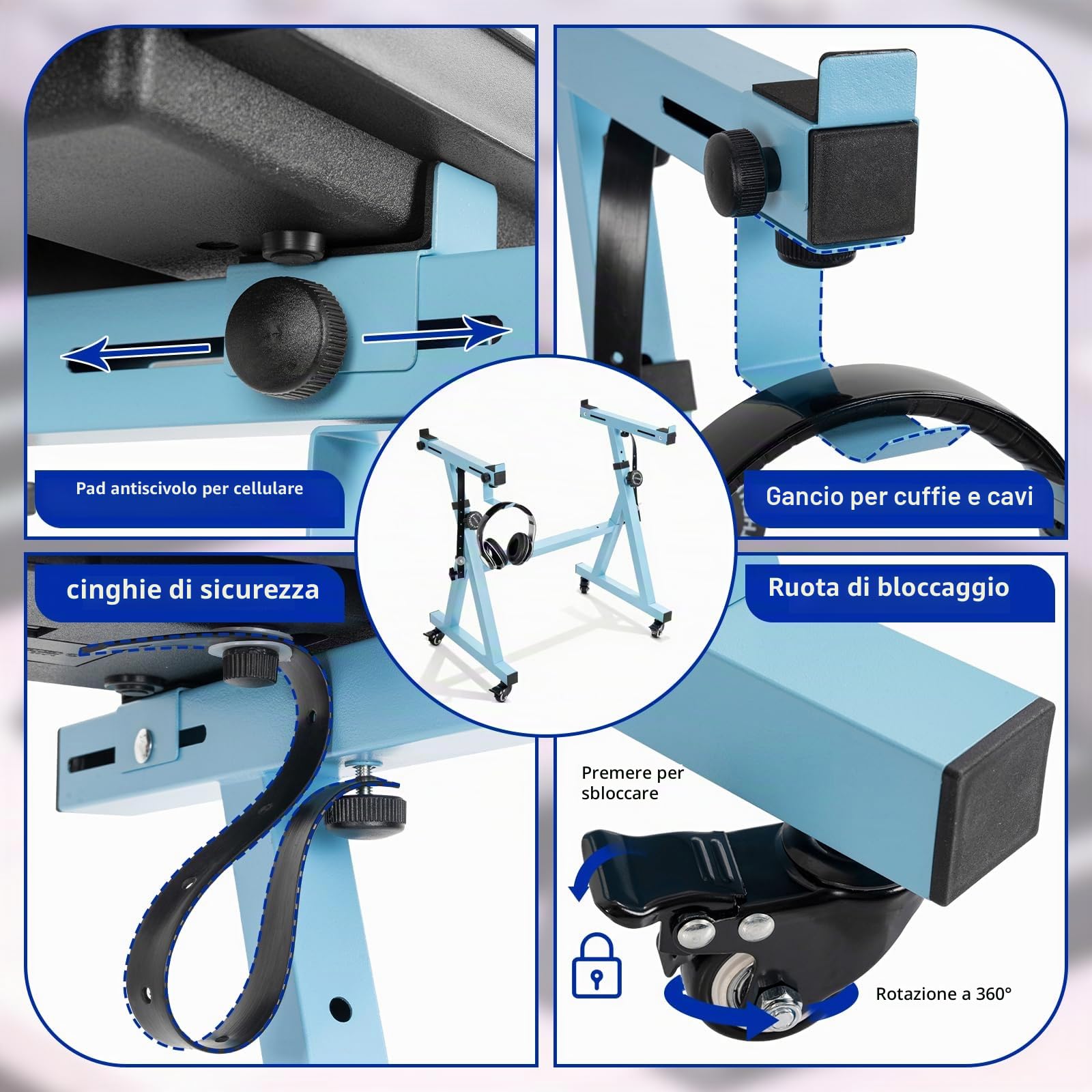 Supporto per Tastiera Pianoforte Regolabile in Altezza da 55 a 87CM, Supporto per Pianoforte a Forma di Z con 4 Ruote Girevoli, Adatto per Pianoforti con 54-88 Tasti, Capacità di Carico 160KG (Blu)