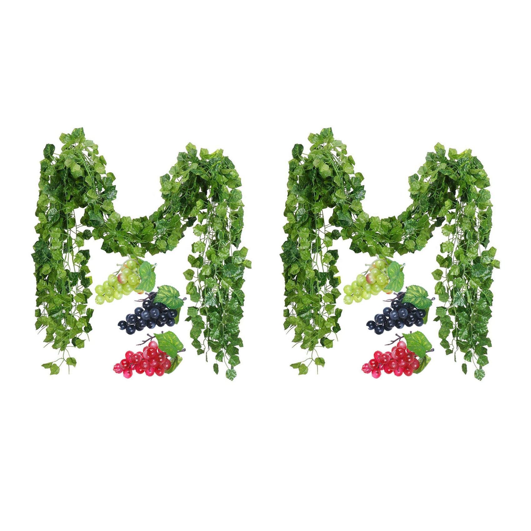 Hndhbfgrt 24 Strands Artificial Fake Grape Vines Ivy Leaves with 6 Strings Grapes for Wedding Party Home Wall Decoration
