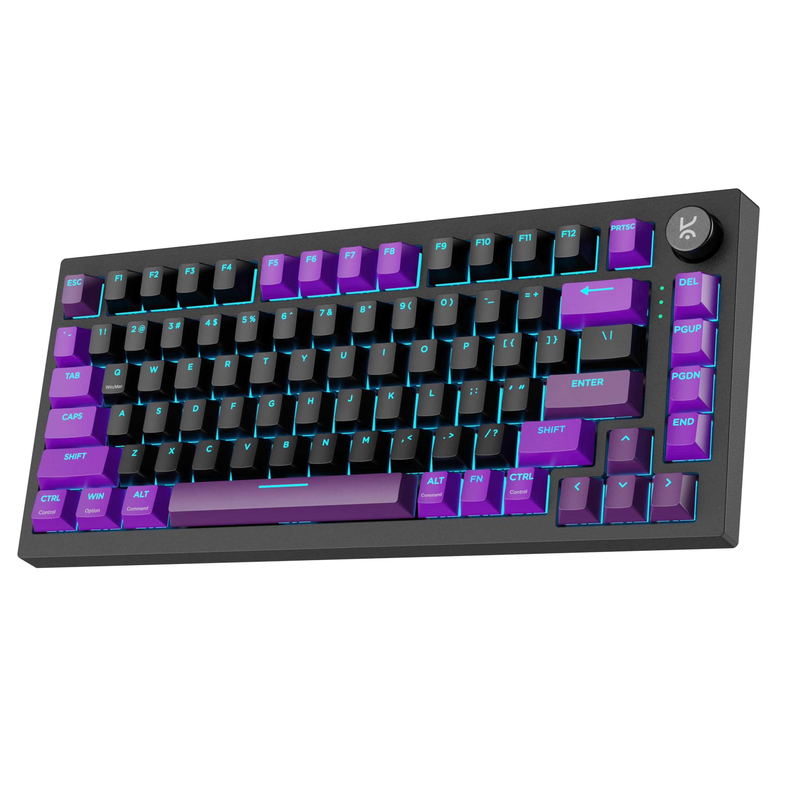 Kreo Swarm 75% Wireless Mechanical Keyboard with Pass-Through Keycaps, Pre-lubed Switches, 5-pin Hot Swap PCB and 5 Layers Sound Absorption, Software Support(Black Purple, Starling Switches)