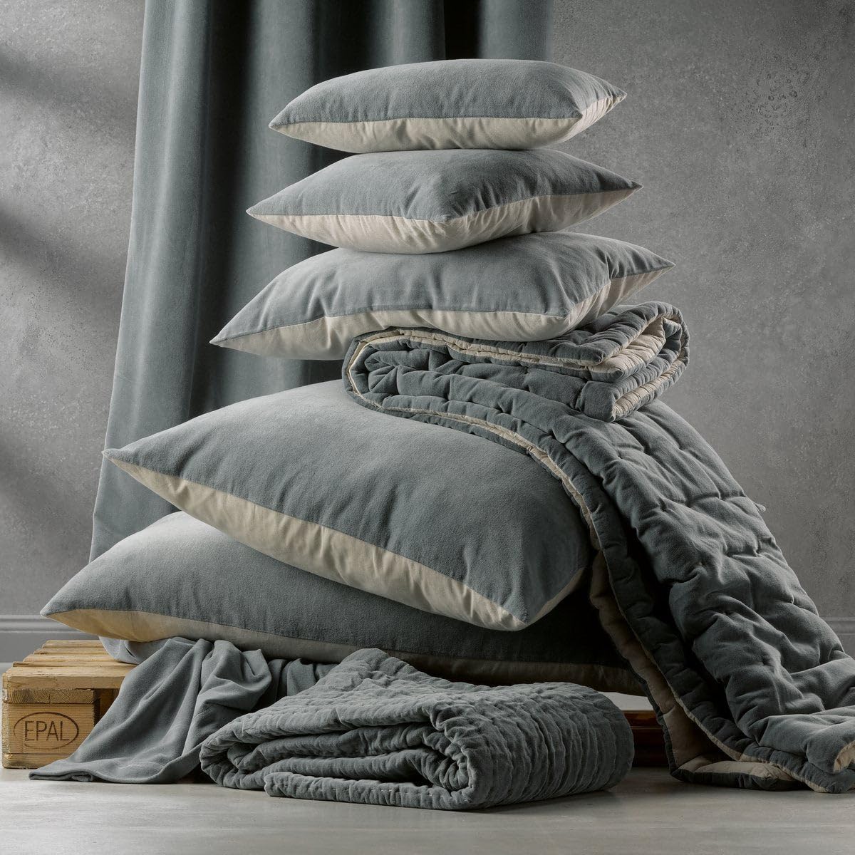 Dekokissen Bezug Aus Baumwoll Samt Und Baumwoll Chambray Wende Design Weich Komfortabel Sofakissen Schlafzimmer Wohnzimmer, Tonnerre, 40.65 cm
