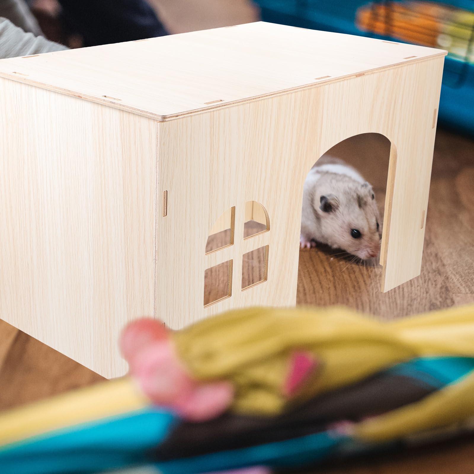 Toyvian Casa de Madera para Hámsteres y Cobayas XXL, Nido para Dormir y Escondite para Roedores Pequeños, Juguete Natural para Jaula, Refugio Multifuncional para Mascotas Pequeñas