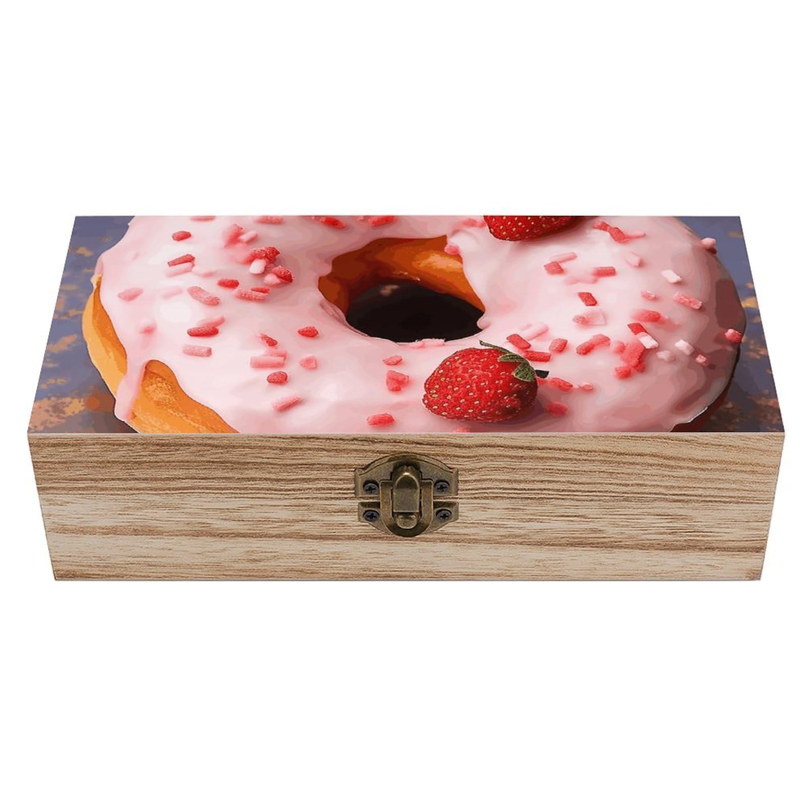 NONHAI Wooden Storage Box Strawberry Donut Wood Gift Box with Hinged Lid Vintage Decorative Jewelry Boxes Memory Box for Jewelry Art Hobbies Home Storage Treasure Keepsake Gift 7.9''x3.9''x2.3''