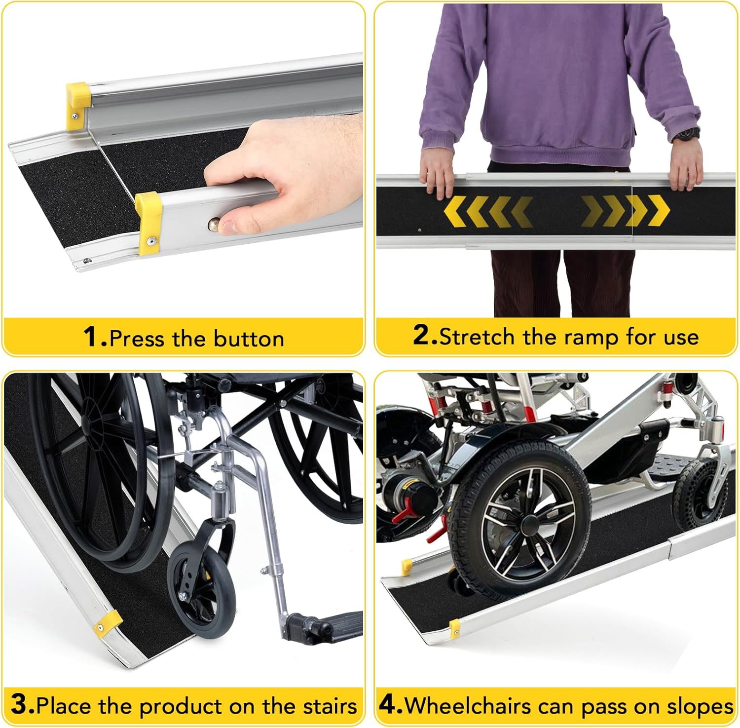 1 Pair 8 FT Telescoping Portable Wheelchair Ramps for Steps, Adjustable Wheelchair Ramp with Anti-Slip Surface and Storage Bag, 600 Lb Weight Capacity