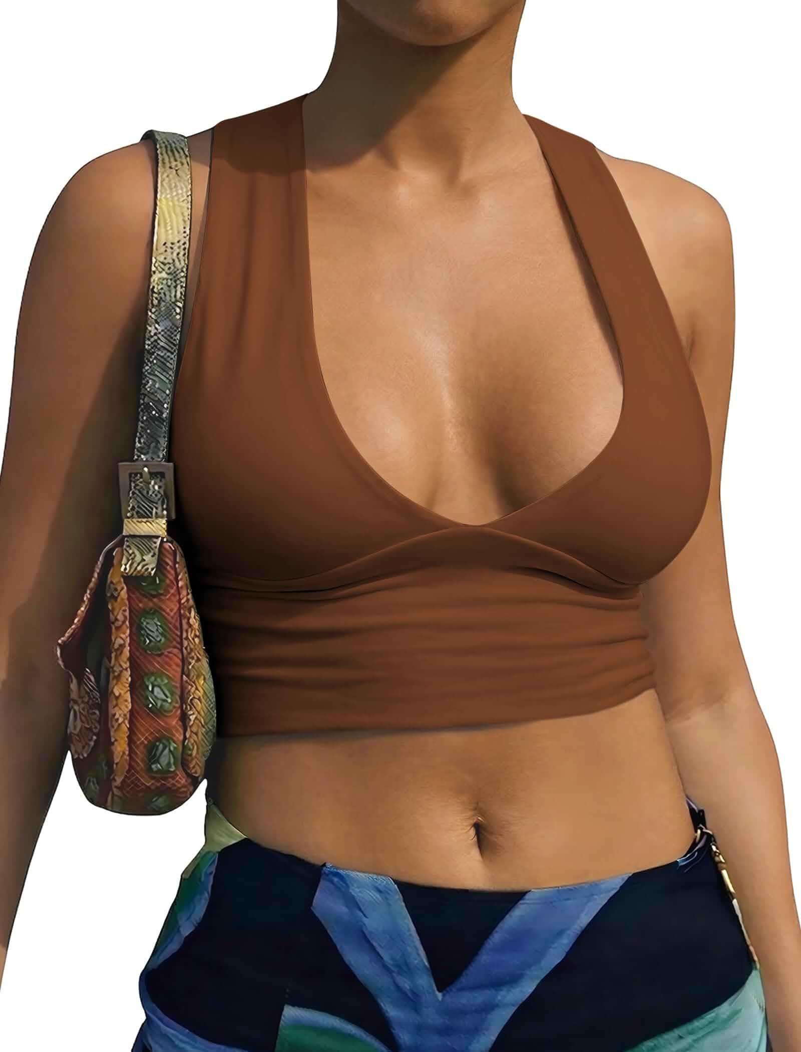AEPEBO Sexy Crop Tops for Women Deep V Neck Back Cutout Racerback Tank Tops Cute going out tops, soft, stretchy, double-lined, not see-thru, fitted y2k style, summer, date night, vacation, party, club