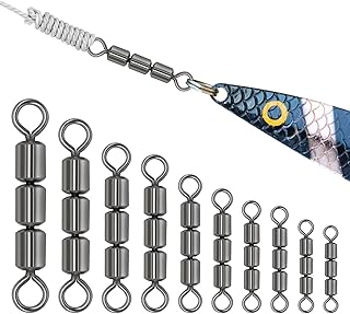 80 PCS Fishing Barrel Swivels 3 Roller 10 Sizes High Speed Fishing Chain Swivels Copper Rolling Chain Swivel Fishing Gear Fishing Tackle Suitable for Fresh and Saltwater Fishing