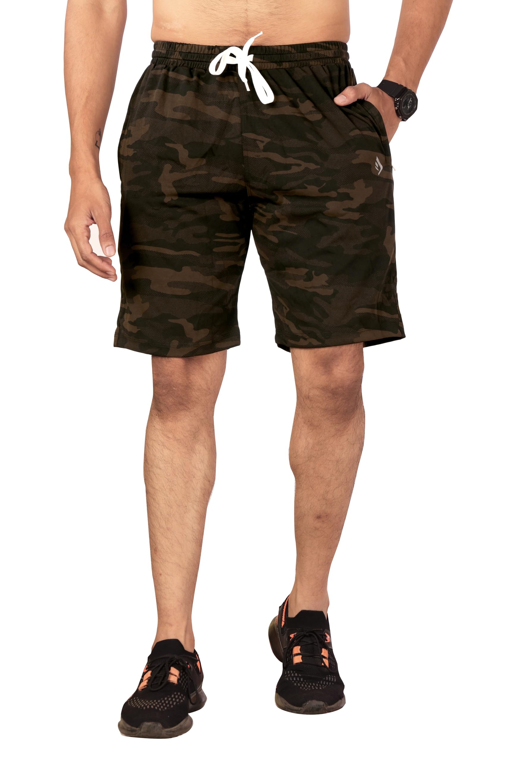 Camouflage Printed Shorts for Men, Sports, Stretchable Polyester, 2 Zip Pockets-image-16