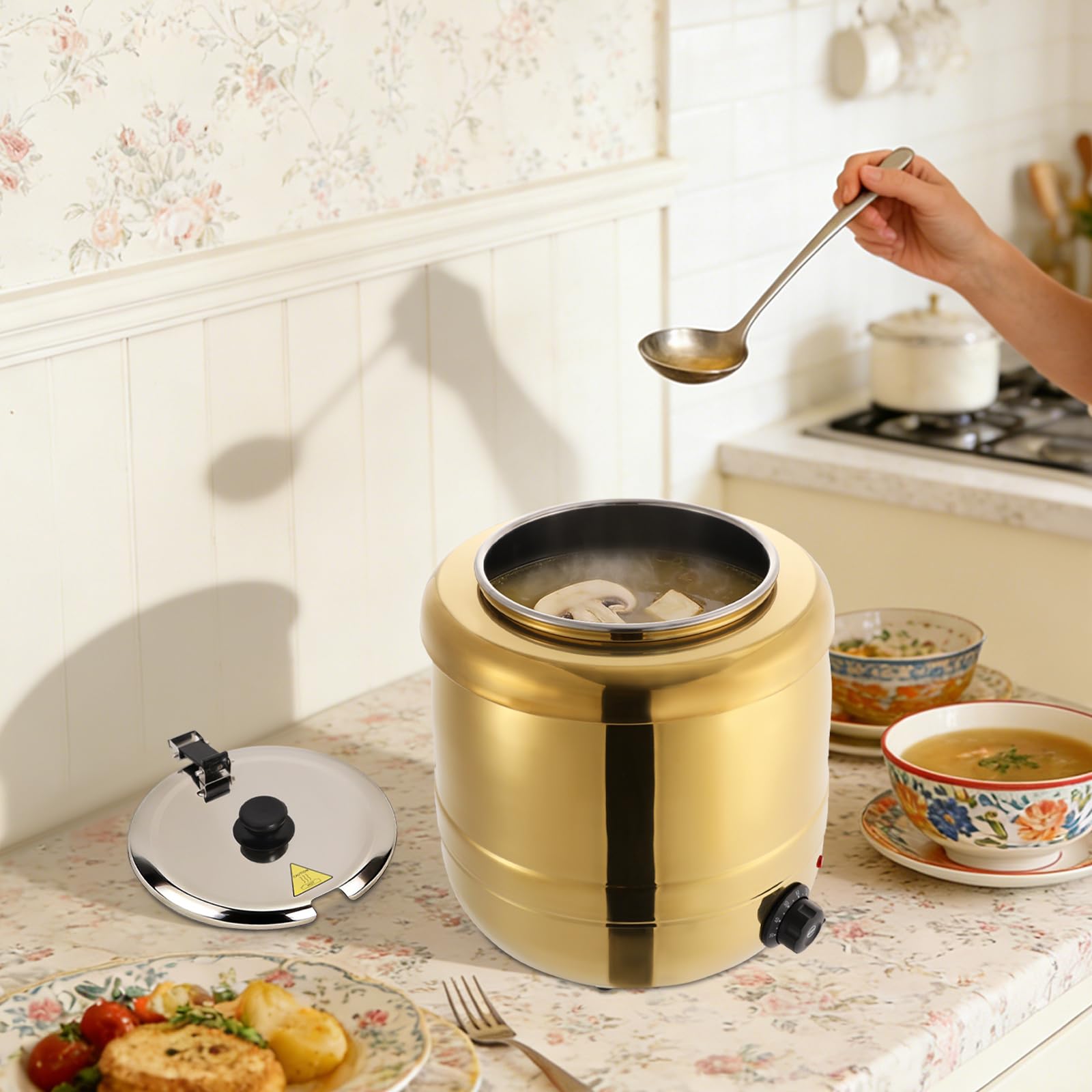 Pentola elettrica per zuppe, 440 W, 10 l, con coperchio e pentola