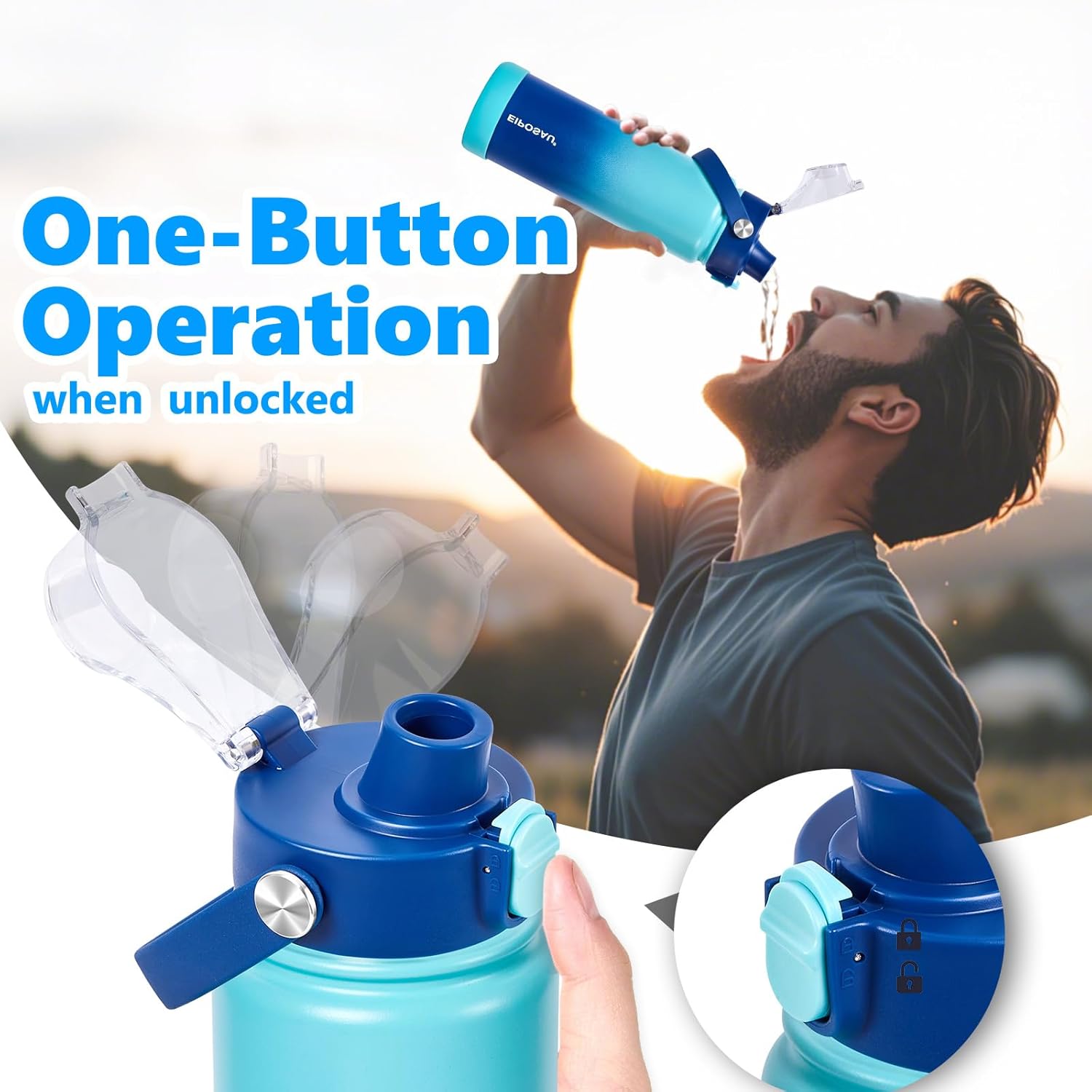 Insulated Water Bottle with Lid & Boot & Stickers, 24 oz Stainless Steel Sweat Free Bottle Keep Cold 24H, BPA-Free Sports Wide Mouth Water Bottle, CyanBlue - Image 4