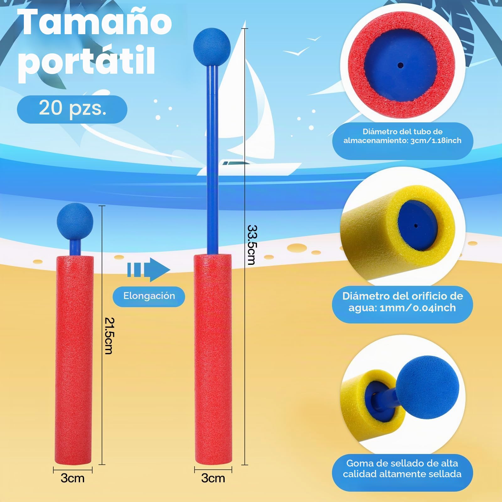 20 Pack Pistola de Agua Niños, Pistola Agua Espuma para Piscina, Jardin, Playa, Exterior Juegos de Aguas para Ninos 3+ Años, Juguetes Piscina Verano
