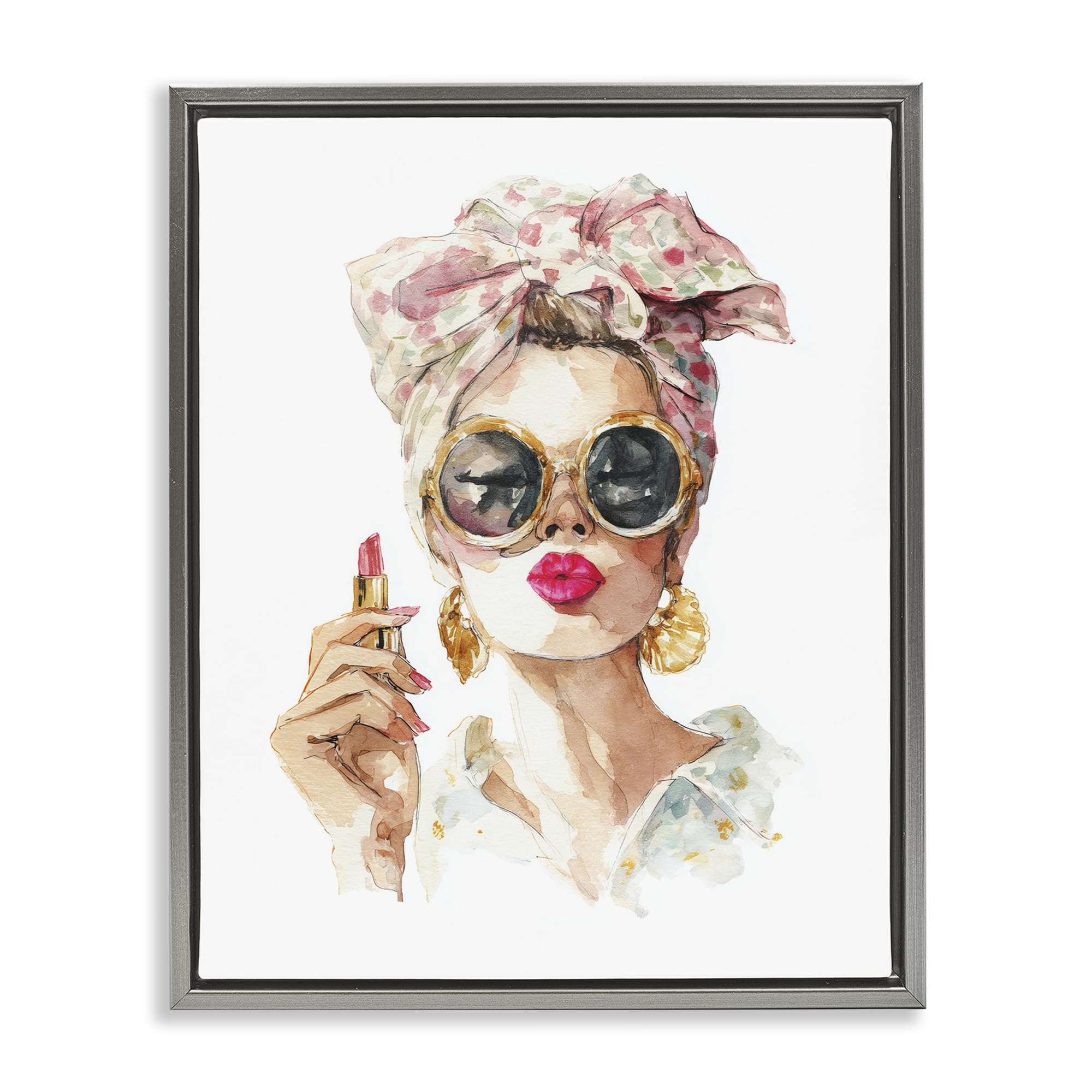 Stupell Industries Luster Gray (Matte) 'Feminine Lipstick Spell'| Floating Frame Canvas Art