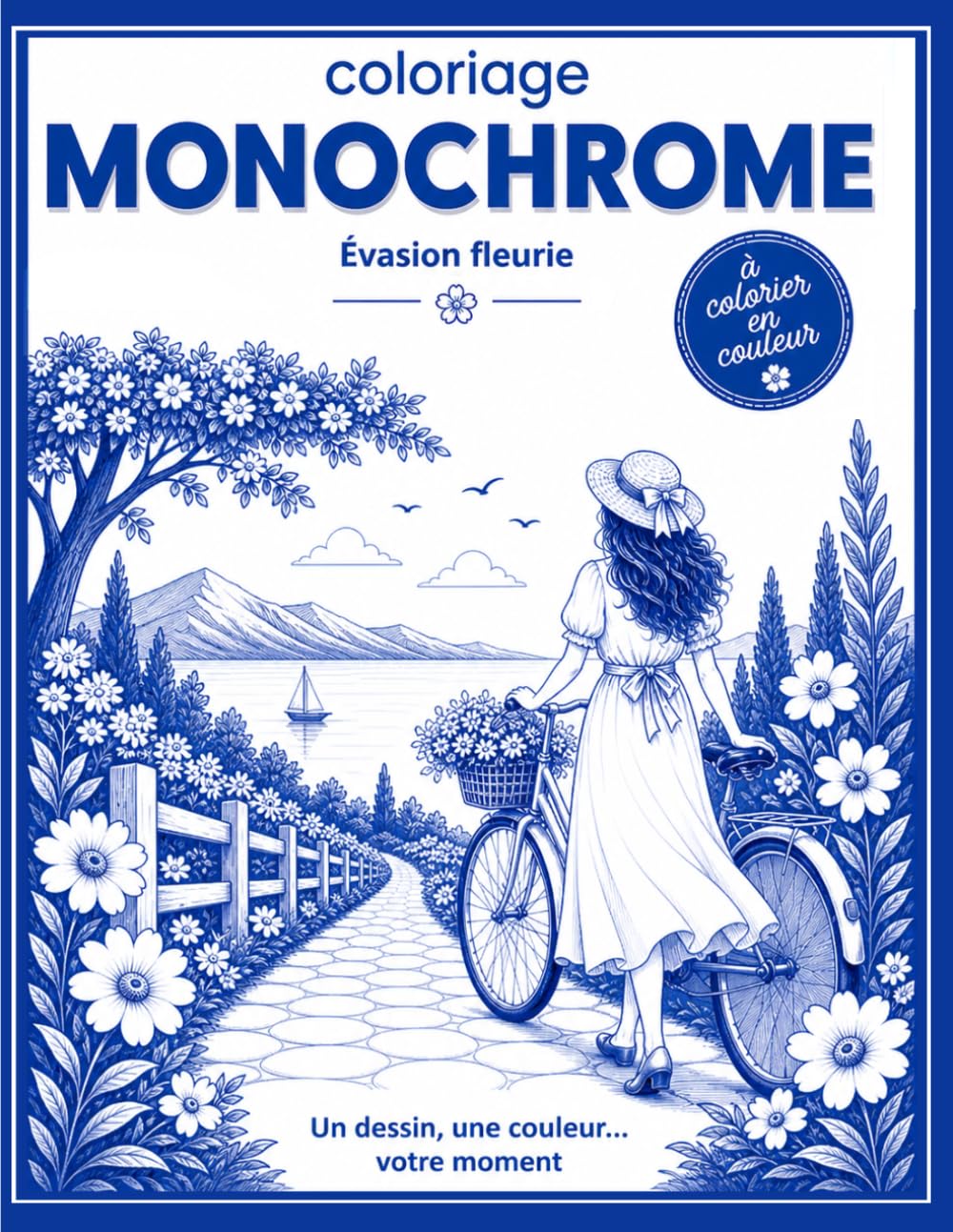 Livre de coloriage MONOCHROME Couleur: Livre de coloriage adulte – 60 illustrations fleuries à colorier avec une seule couleur