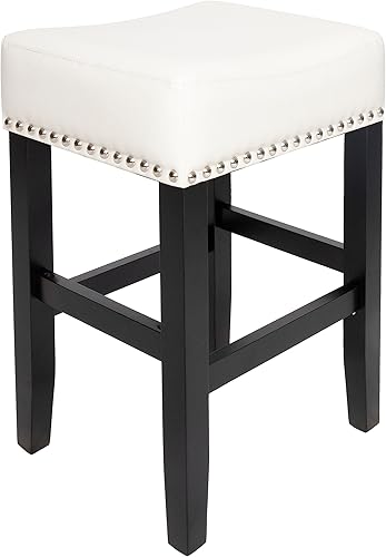 Miniatura 5 de 2-Pcs Set Backless Leather Counter Stools 26in Height - Dining Chairs, Table & Chair Sets, Desk Chair for Kitchen Island, Bar Stools,White