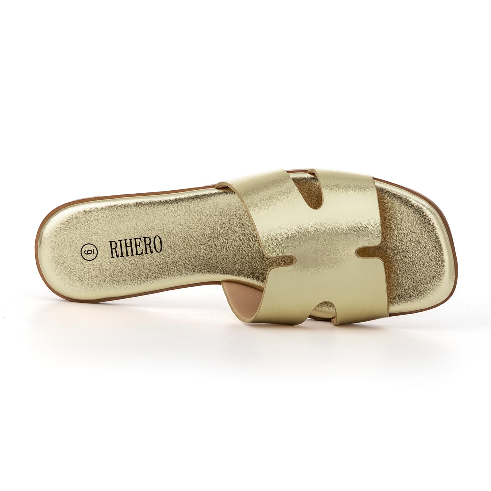 Rihero Women's Dressy Flat Sandals Comfortable Slip On Leather Slide Sandals: 11 Gold
