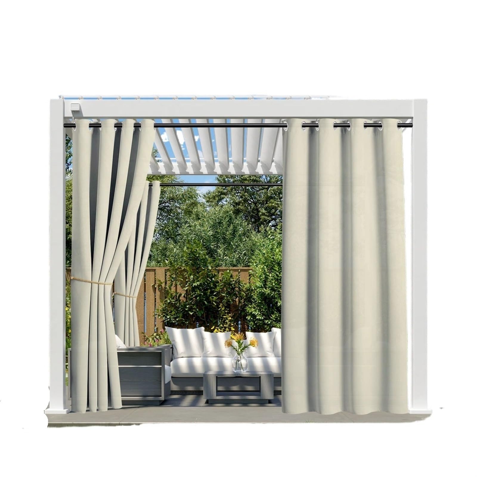 LPATEBCVU Pergola Curtains 1PC, Waterproof Outdoor Grommet Curtain For Patio Gazebo Front Porch Pergola(Beige,GROMMET TOP_W137 X H213)