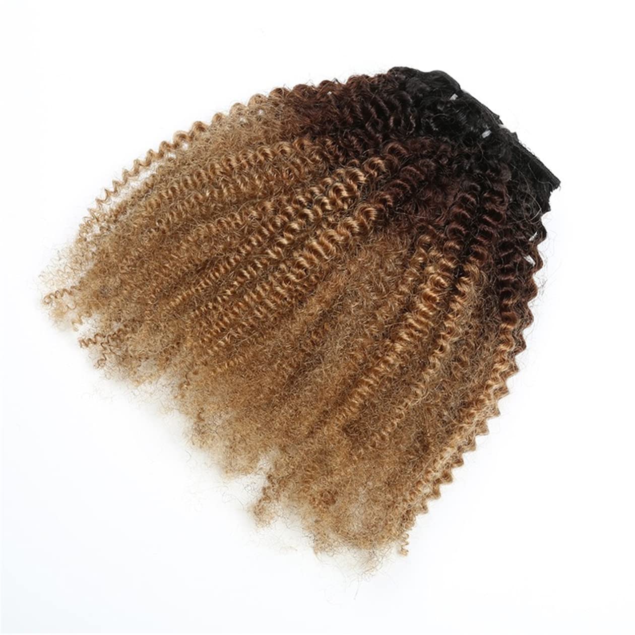 Curly Bundle Ombre Remy Hair Extensions Weft 100% Real Human Hair 3 Tone T1B/4/27 Afro Kinky Curly Weave 3.5 Ounces (10 inch)