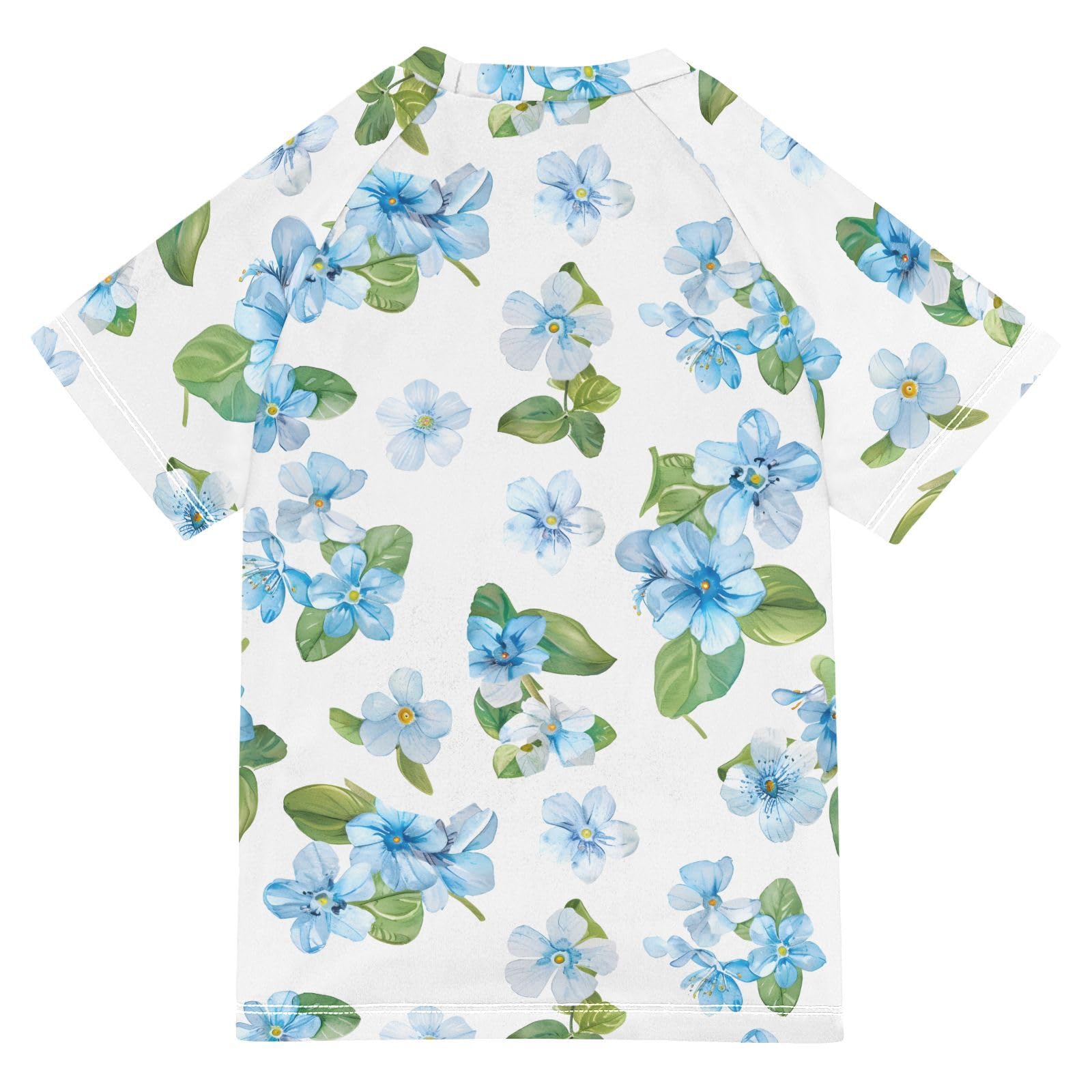 ALAZA Boys Swim Shirts Toddler Rash Guard Short Sleeve Rashguard Forget-me-not Flowers UPF 50+ 11-12T