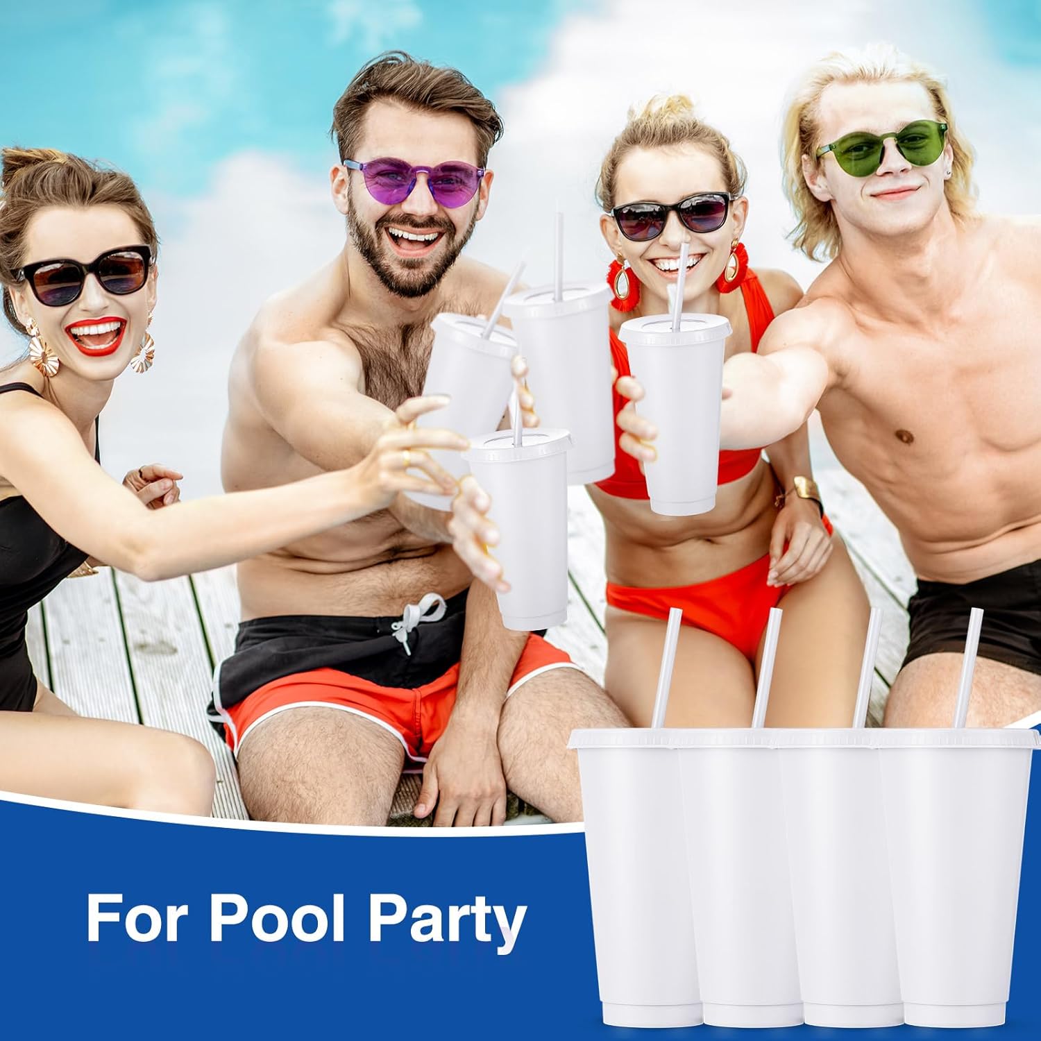 Amyhill 12 Pcs Reusable Cups with Lids and Straws 24 oz Plastic Tumbler Iced Coffee Cup Travel Mug for Smoothie Juices Birthdays Sleepover Party Supplies for Girls (White) - Image 7