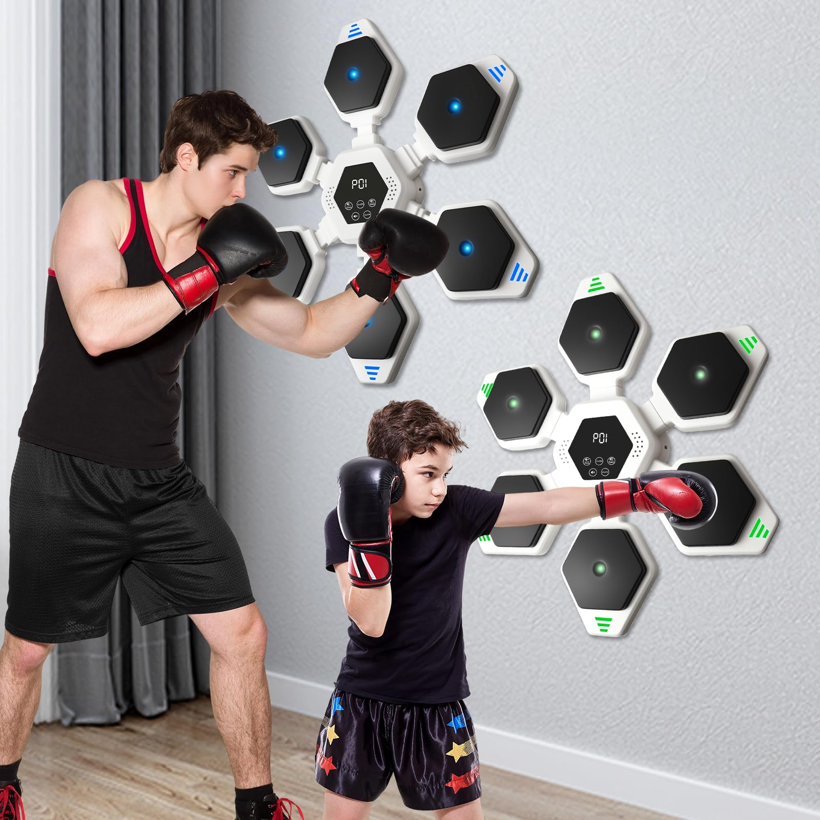 Music Boxing Machine,Machine de Boxe Musicale avec Bluetooth Intelligente et Lumières LED,Boxe Mural Musique pour Adulte, Enfant