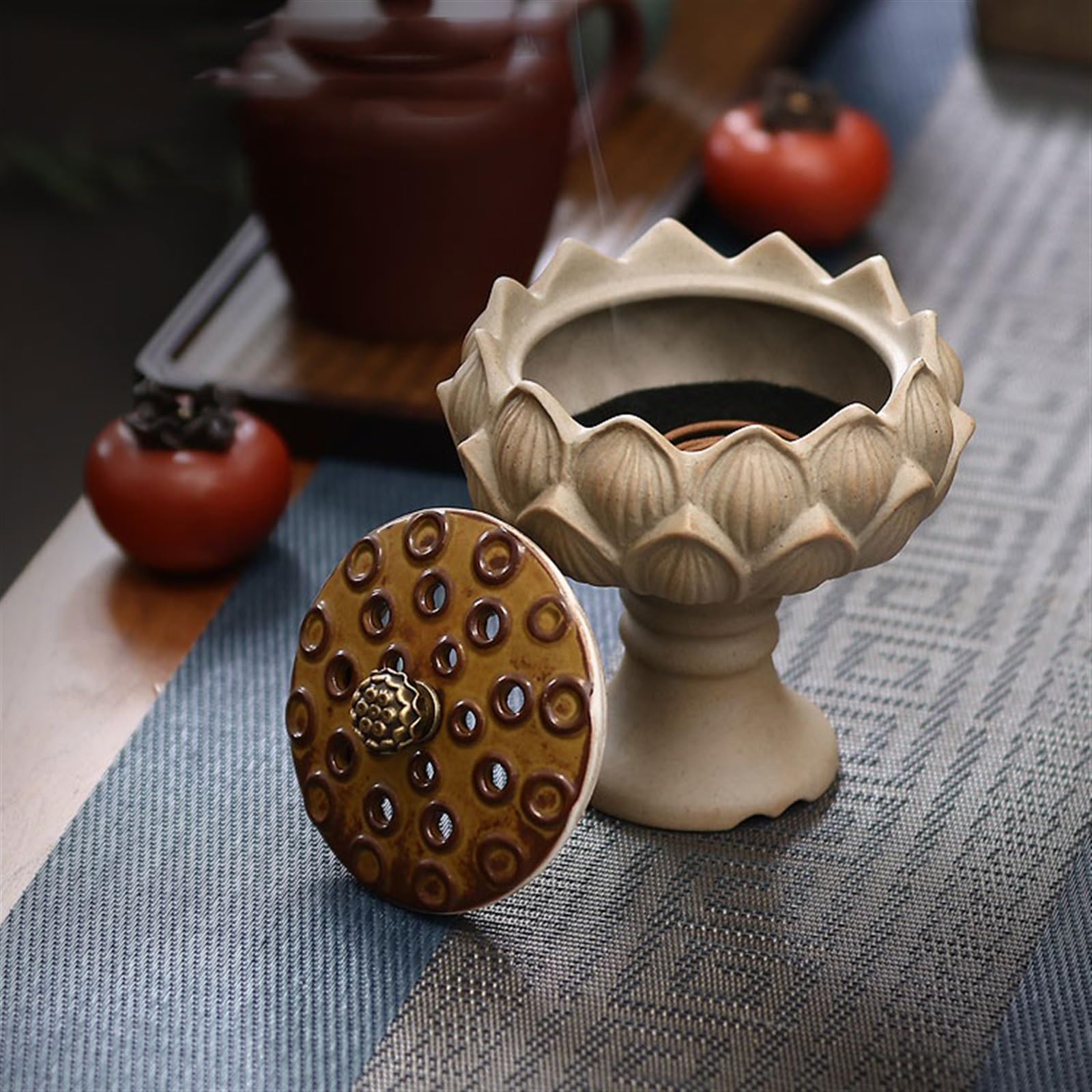 Dekoracje Ręcznie rzeźbiona kadzielnica w kształcie lotosu Wykwintna ceramiczna kadzidło dekoracja wewnętrzna stylu retro