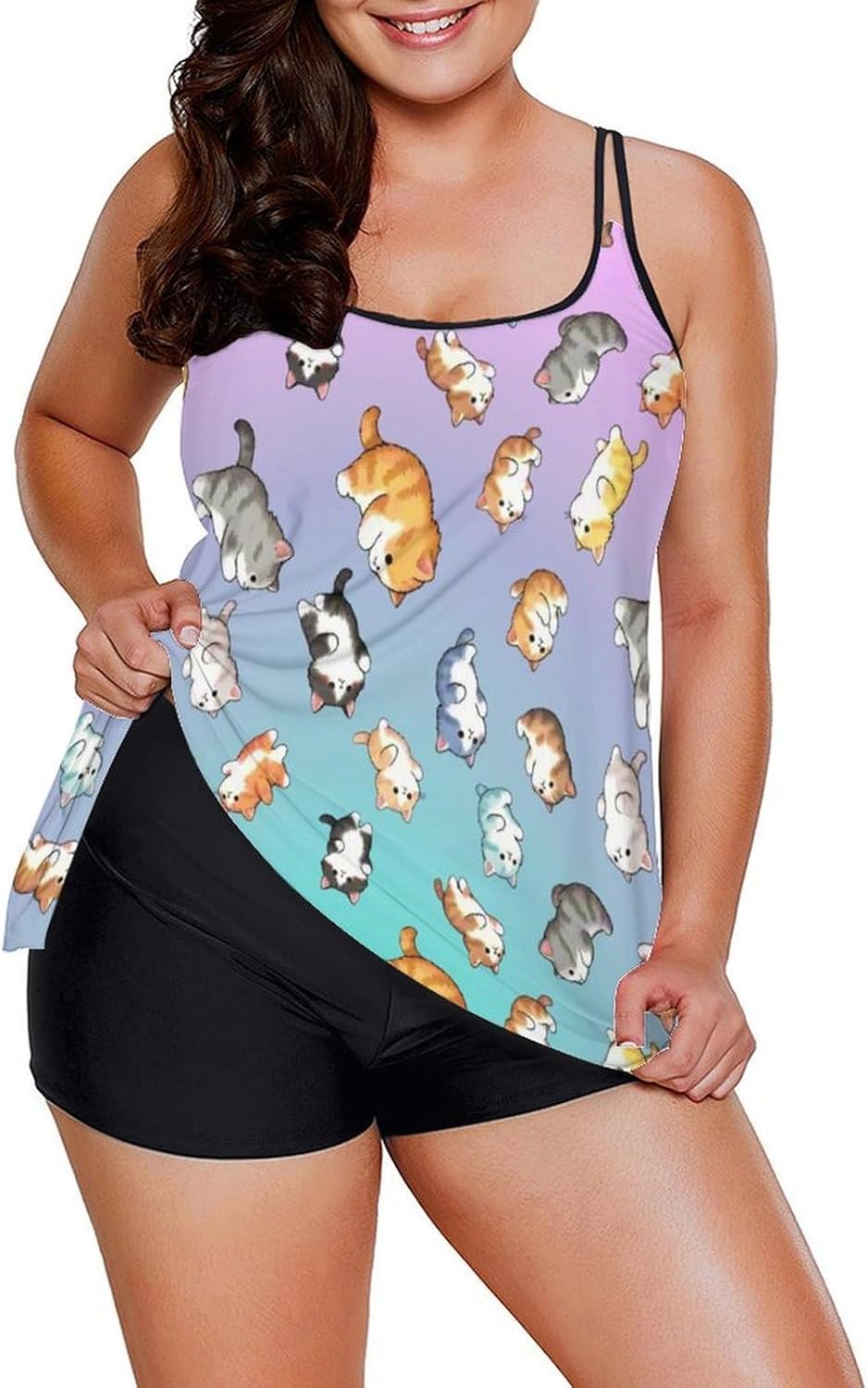 Women's Tankini Bathing Suits, Tummy Control 2 Piece Swimsuit with Tank Top and Shorts