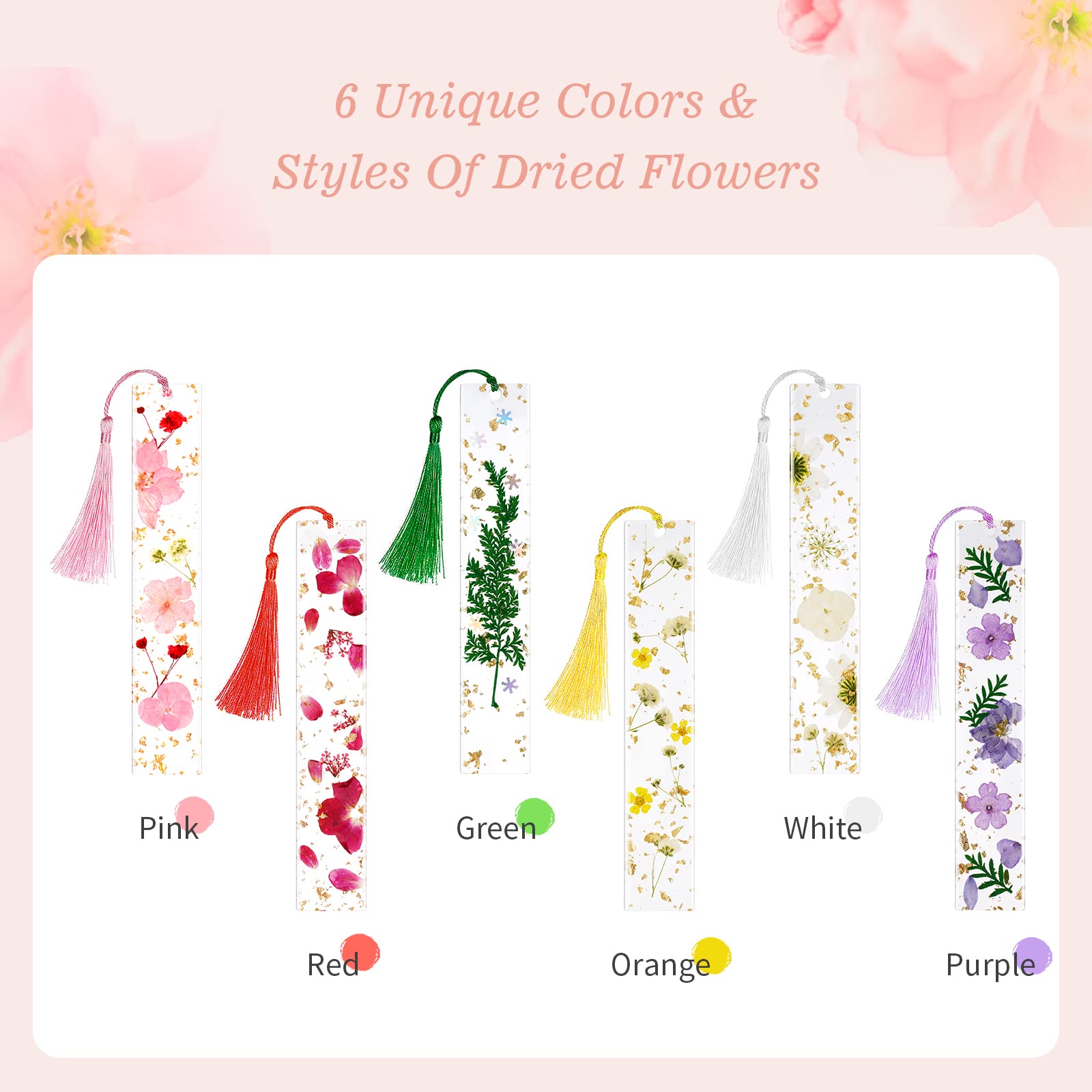 Amazon | Leezmark 押し花しおり 6個 ハンドメイド 枯れた花 樹脂製 
